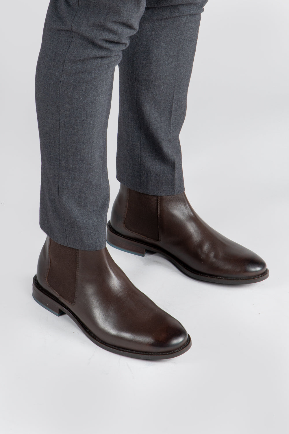 Dennis brown genuine leather Chelsea boots for men by Oswin Hyde – luxury slip-on boots with elegant profile, elastic sides, and timeless styling.