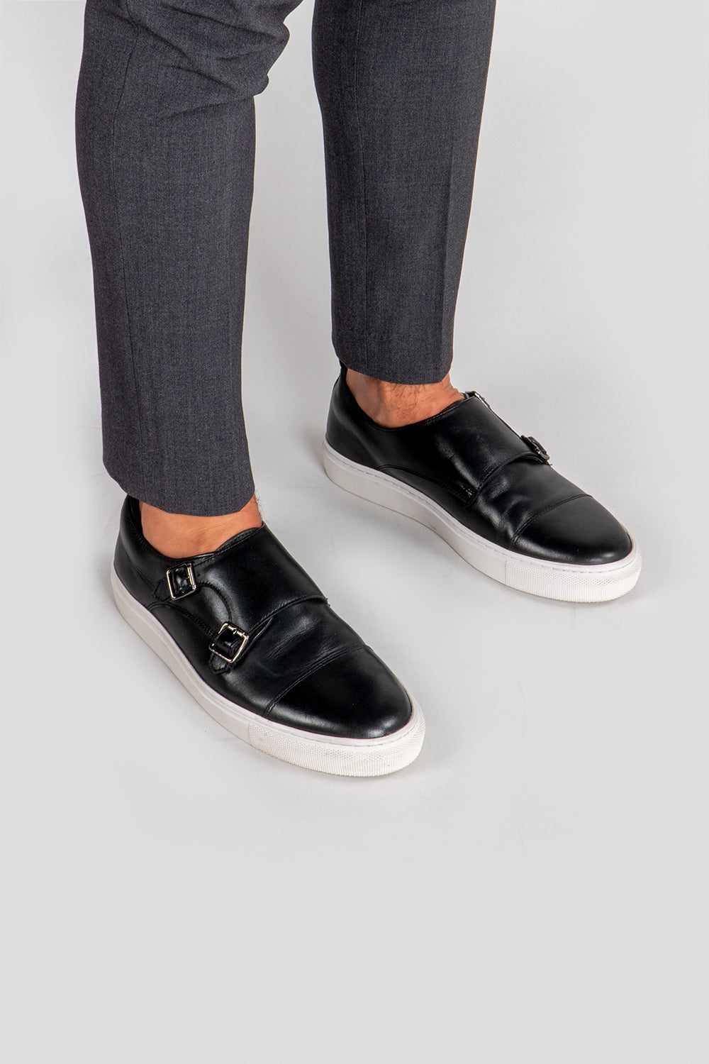 Nash Black monk strap trainer men’s leather shoes with sleek design and premium craftsmanship, ideal for smart casual wear.