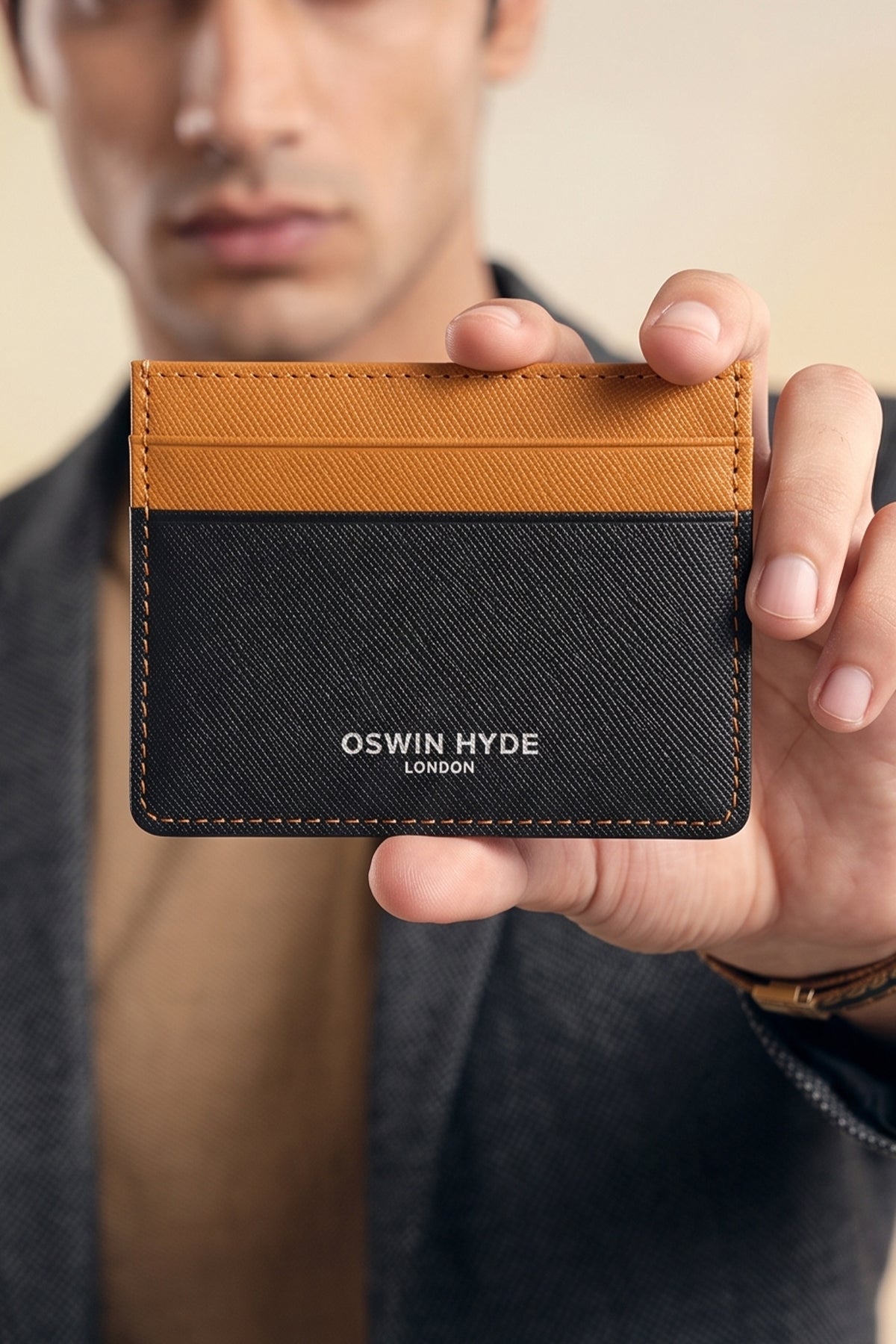 Holborn Tan Saffiano leather card holder