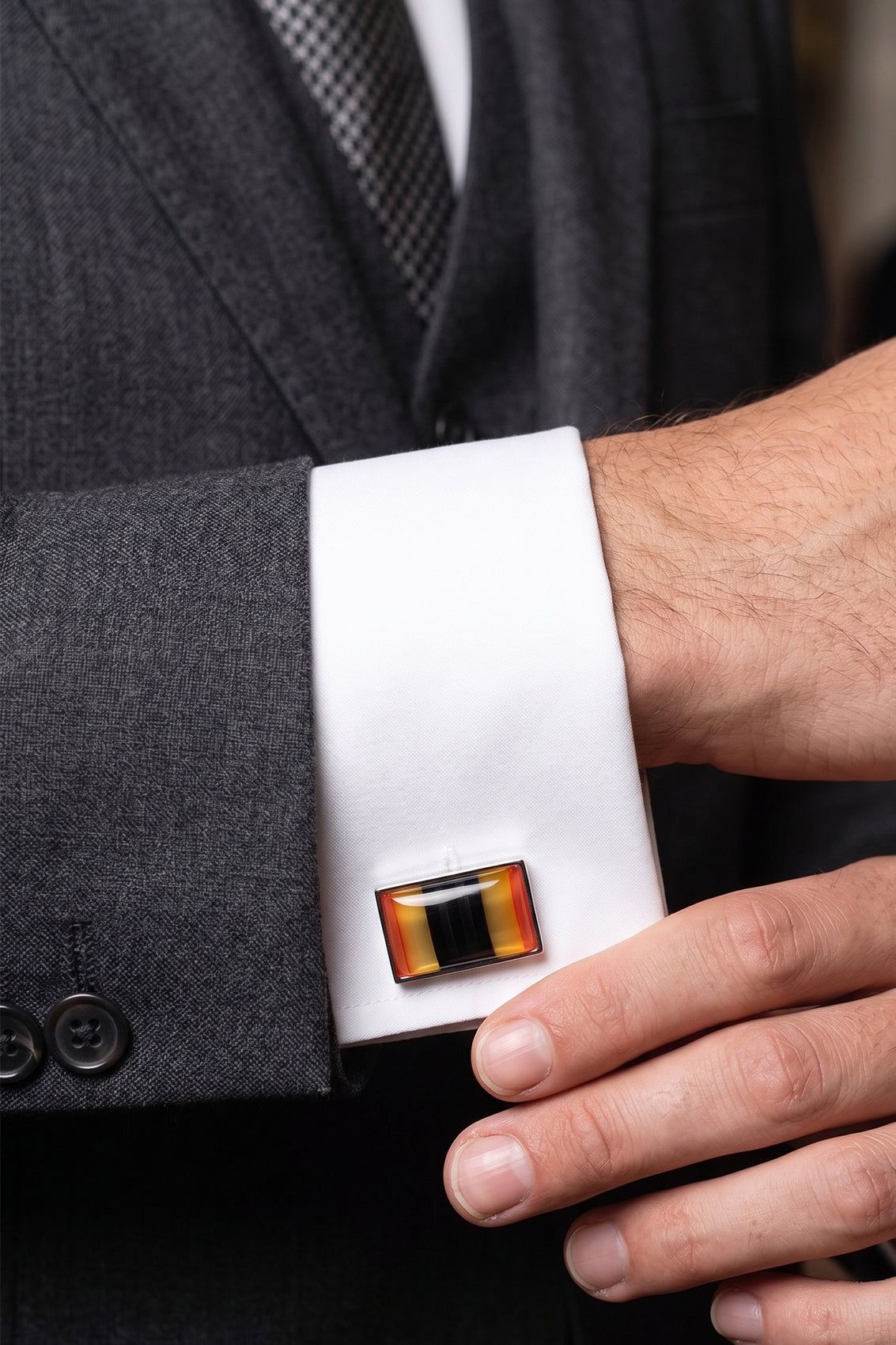 Oswin Hyde Kai Enamel cufflinks, these meticulously crafted pieces feature a lustrous enamel finish, ideal for weddings and formal events.
