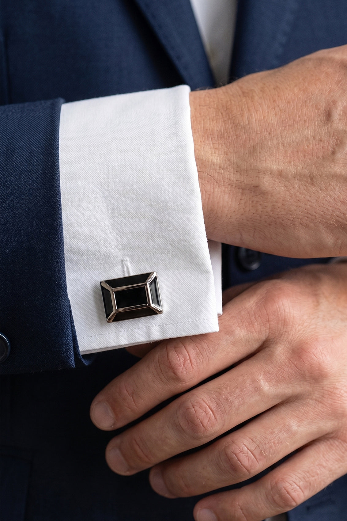 Gord Black Men’s Cufflinks with a polished black finish and intricate design, ideal for weddings and formal menswear.