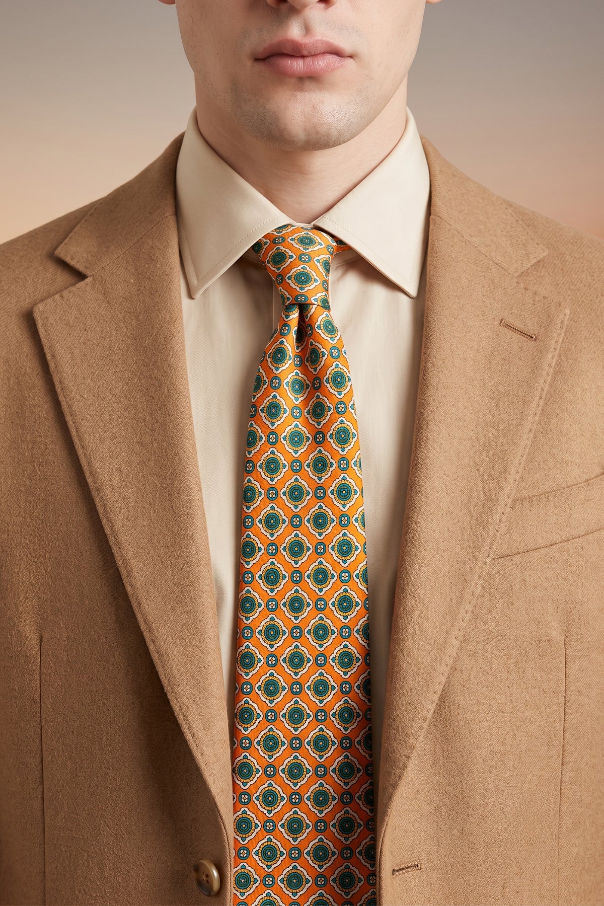 Orange Geometric Pattern Silk Tie