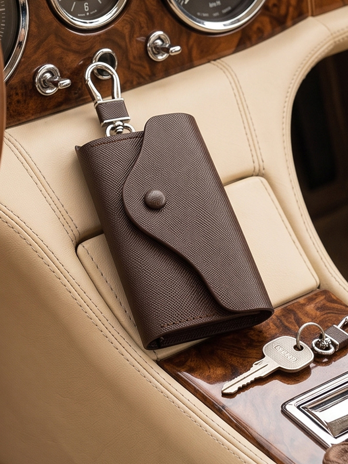 Premium Men's Brown leather Bifold key wallet