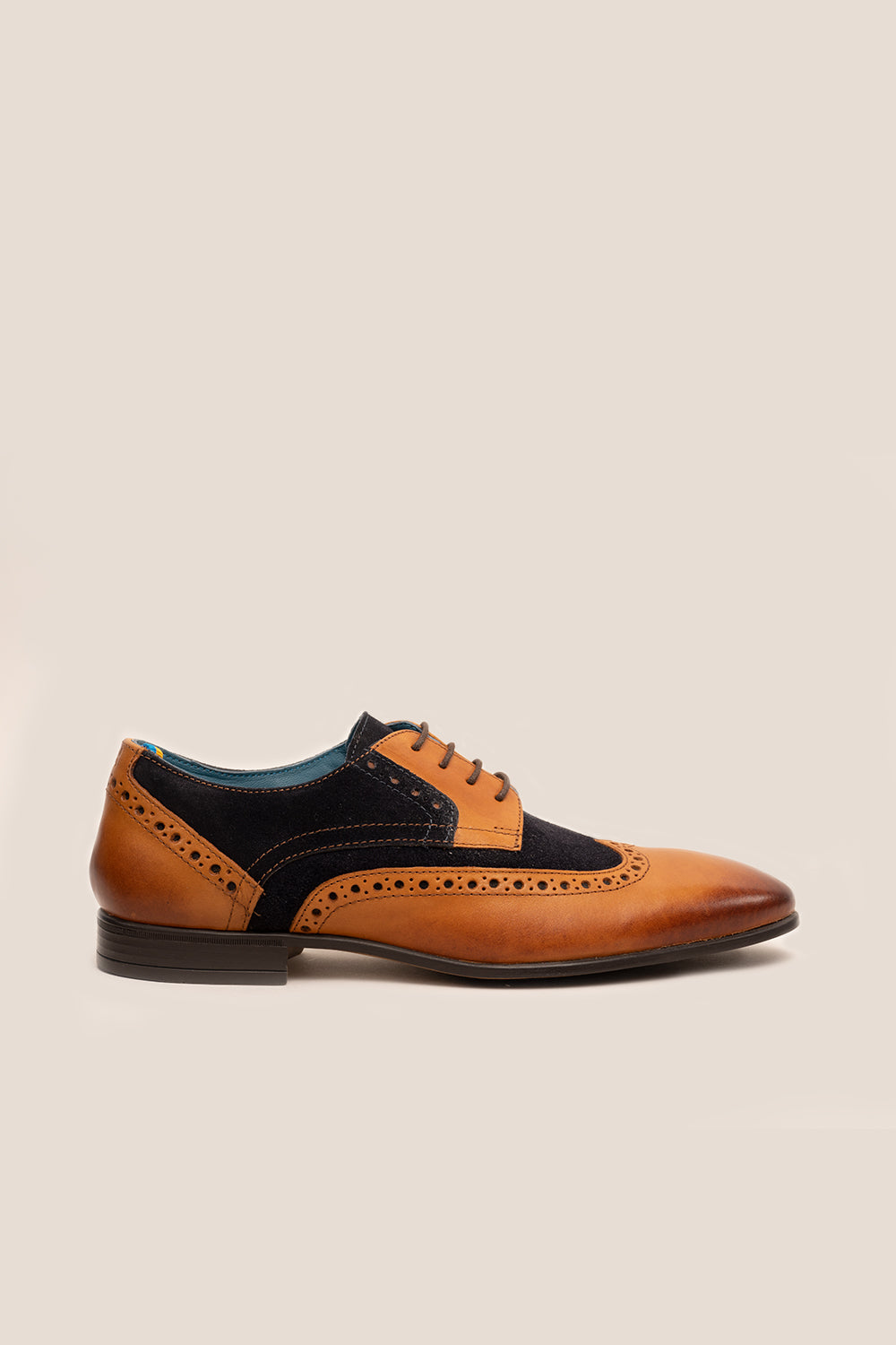 Miles Tan/Navy Leather/Suede Brogue Shoes Oswin Hyde