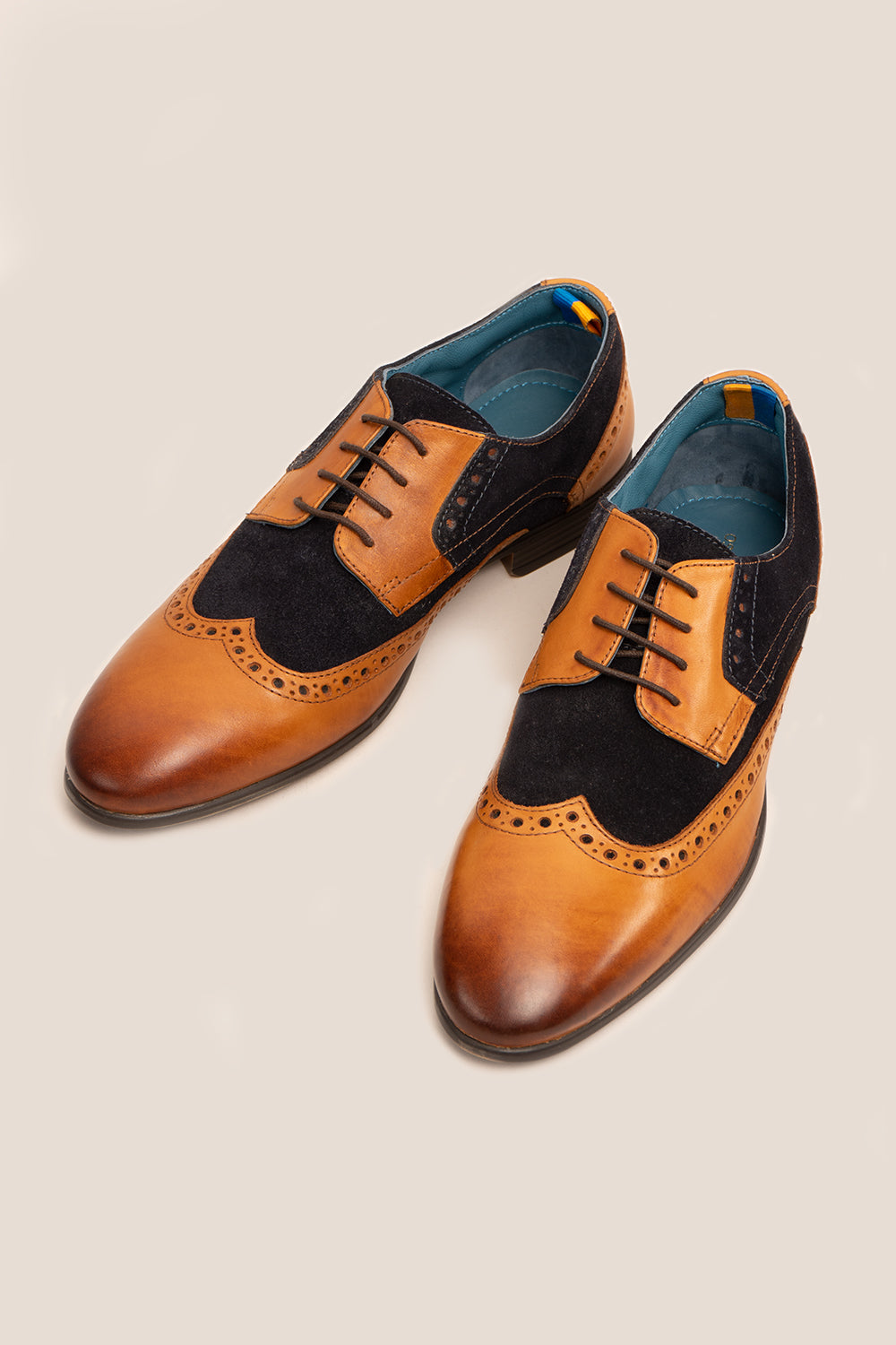 Miles Tan/Navy Leather/Suede Brogue Shoes Oswin Hyde