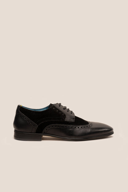 Miles Black Leather/Suede Brogue Shoes Oswin Hyde