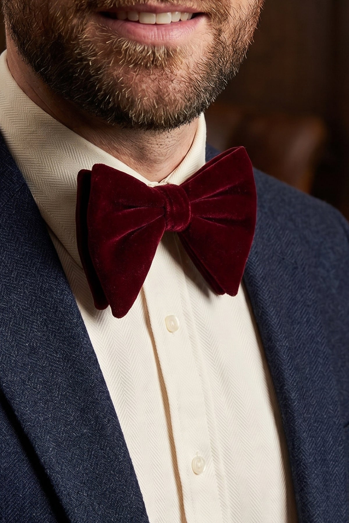 Velvet Bond Red bow tie for men, made from premium velvet for a rich, sophisticated look with a striking red colour and luxurious texture