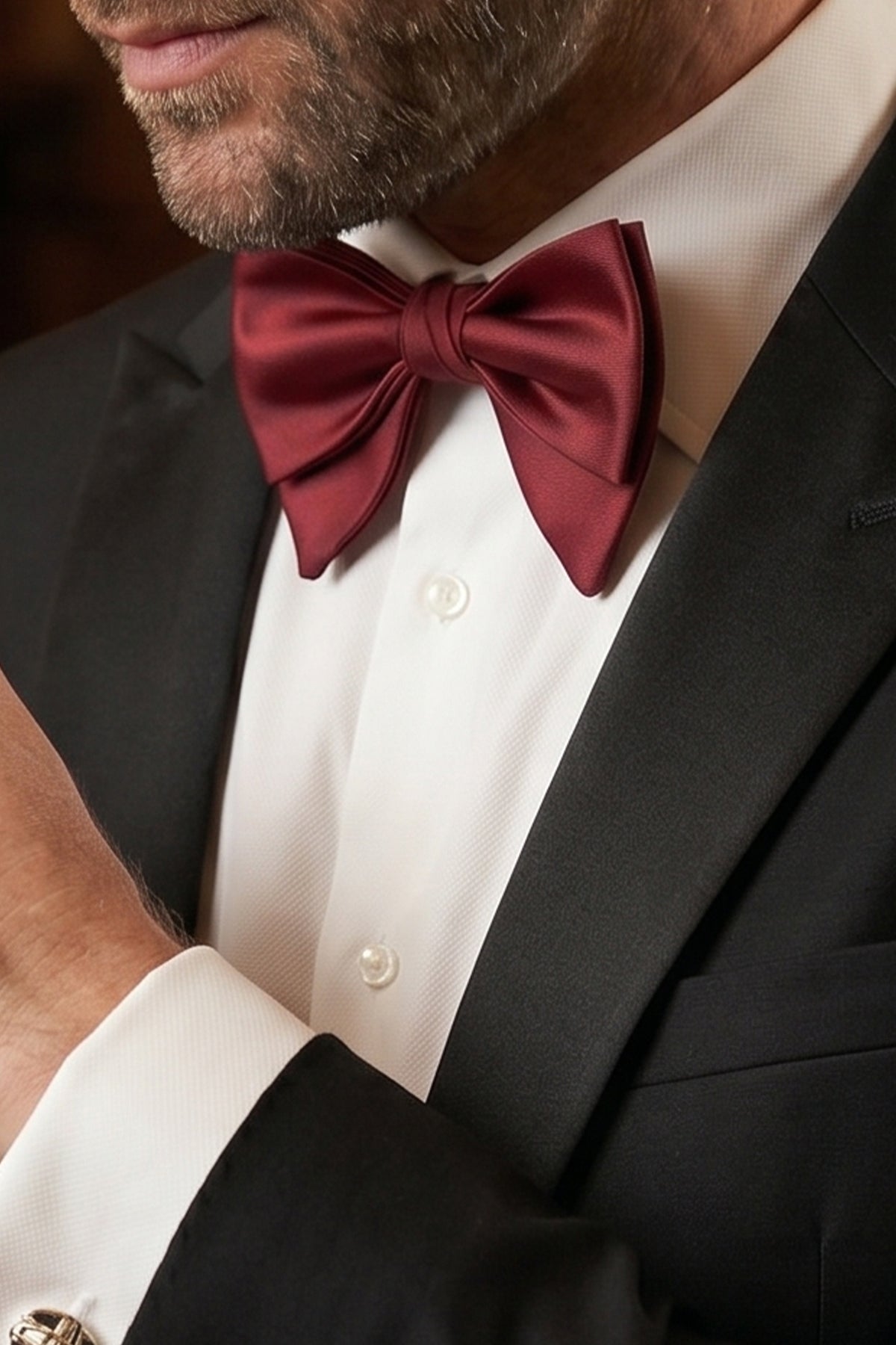 Red Retro Bow Tie made from high-quality satin, featuring a rich texture and vibrant red colour that blends classic retro charm with modern elegance-ideal for weddings and formal events.