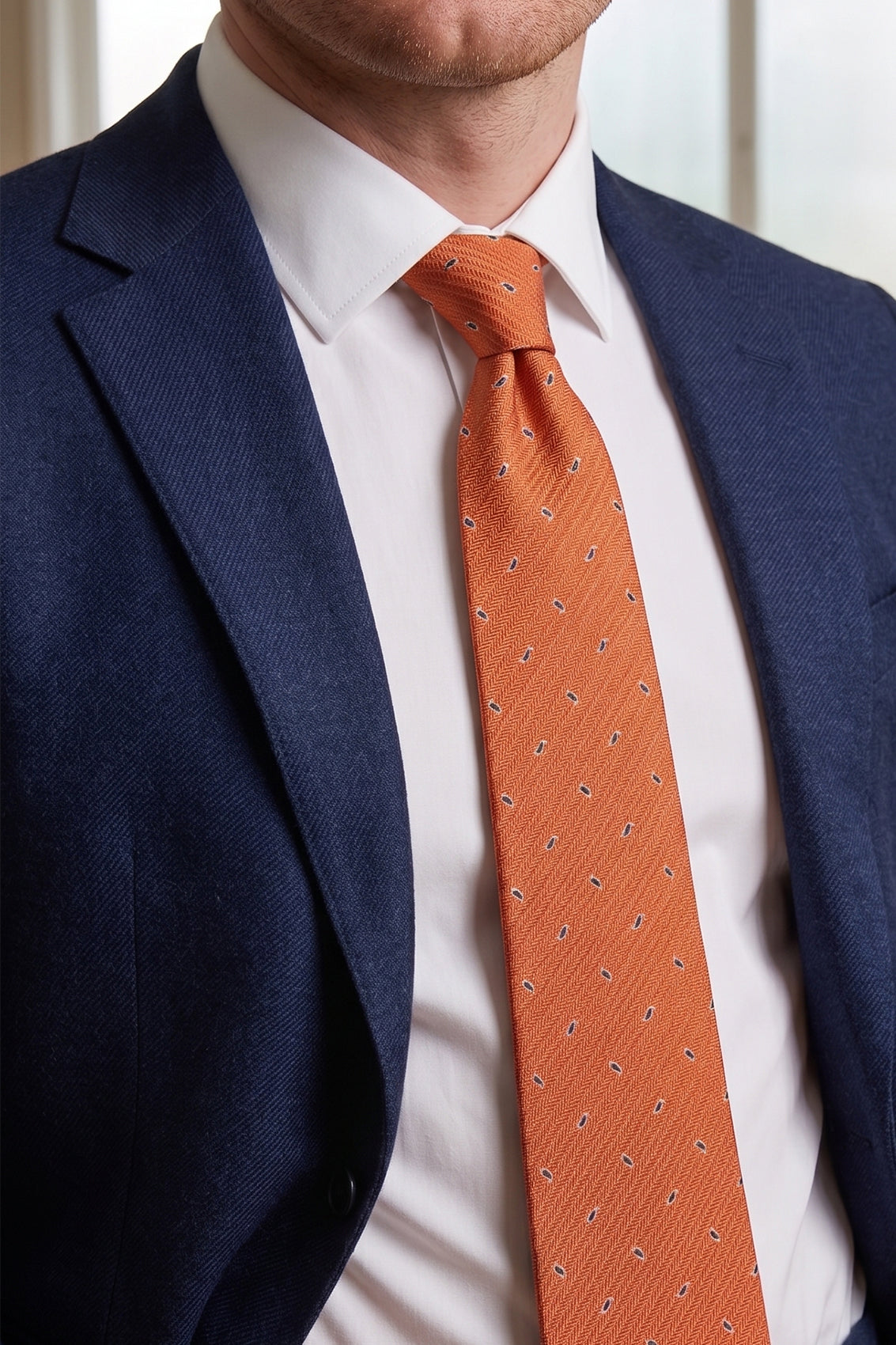 Oswin Hyde Copper Micro Paisley ties for men. The rich copper hue, combined with intricate paisley patterns,  crafted from high-quality material