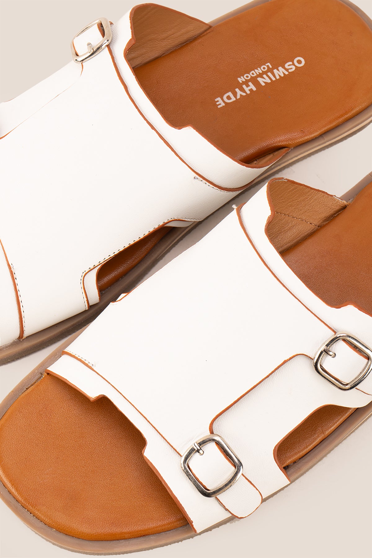 Men’s Logan White Leather Sandals in premium white leather, offering modern style and comfortable wear for any occasion.