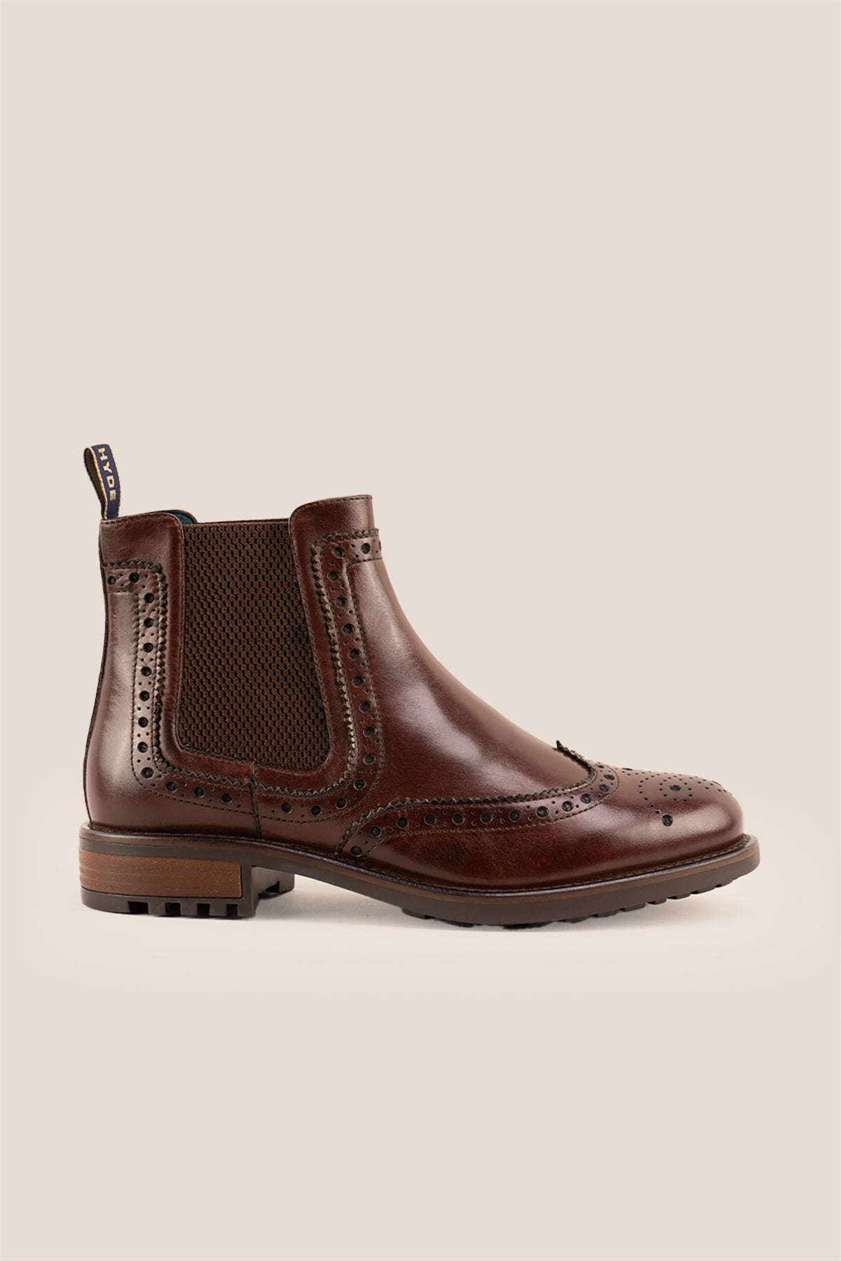 Gavin Brown leather Chelsea boots for men featuring a classic wing cap brogue design with refined stitching and polished finish