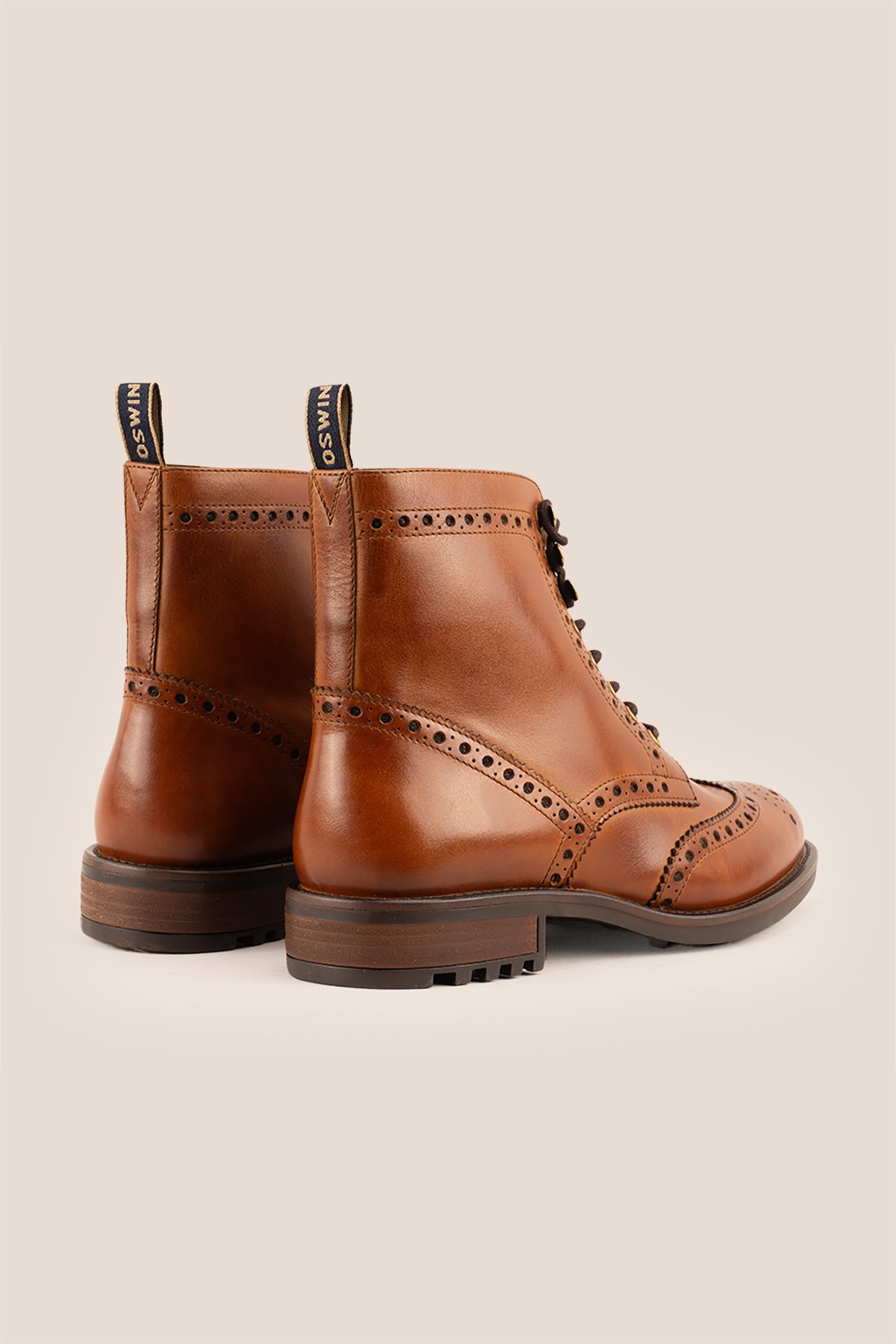 Gregory Tan leather boot with brogue details, wingtip boots for men, tan leather walking boots. 
