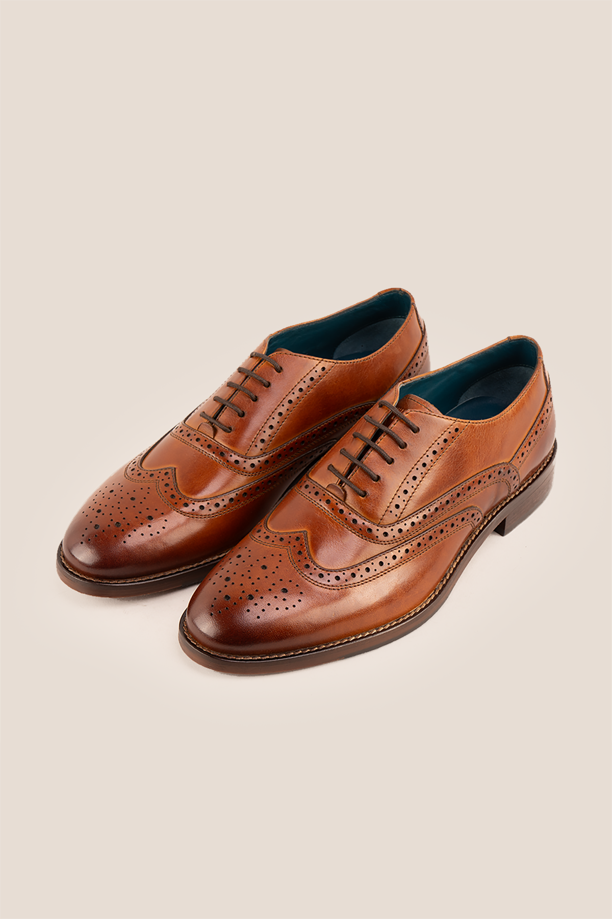 Winston tan Oxford brogue leather shoes for men with intricate detailing, crafted from premium leather for weddings, work, and formal occasions.