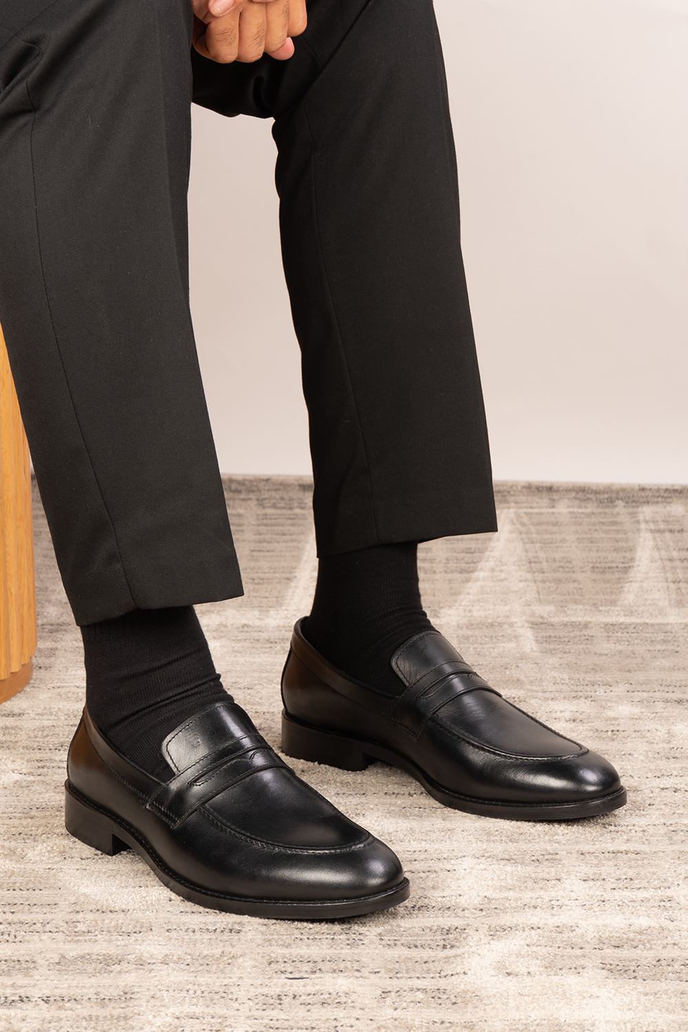 Wyatt Black men’s leather loafer made from high-quality crust leather with classic design, ideal for smart casual and formal wear.