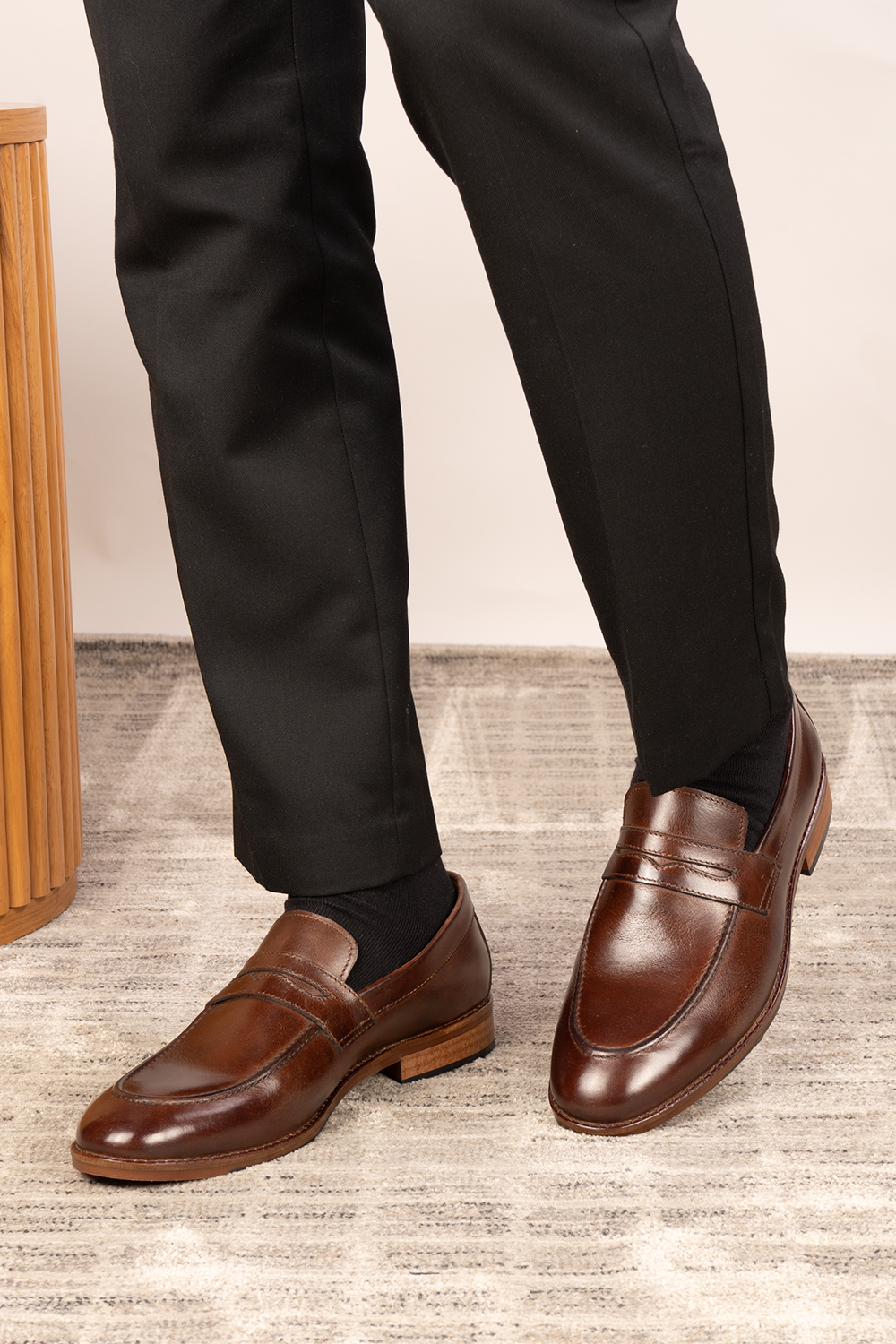 Wyatt brown leather loafers for men crafted from crust leather, perfect for casual and semi-formal wear with a timeless, classic silhouette.