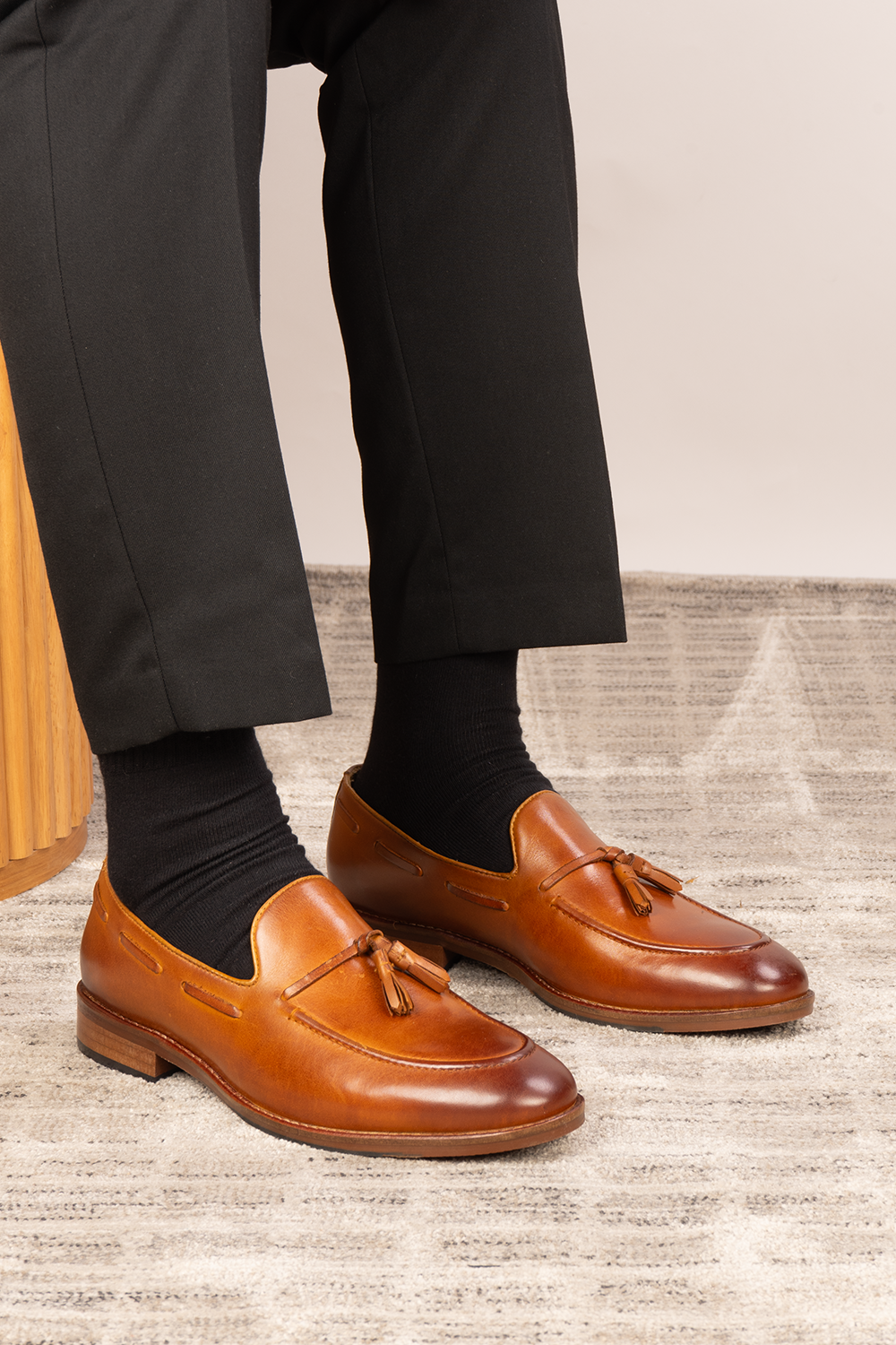 Issac Tan leather tassel loafers for men, featuring premium leather and comfort sole for all-day wear, ideal for smart-casual and formal occasions.