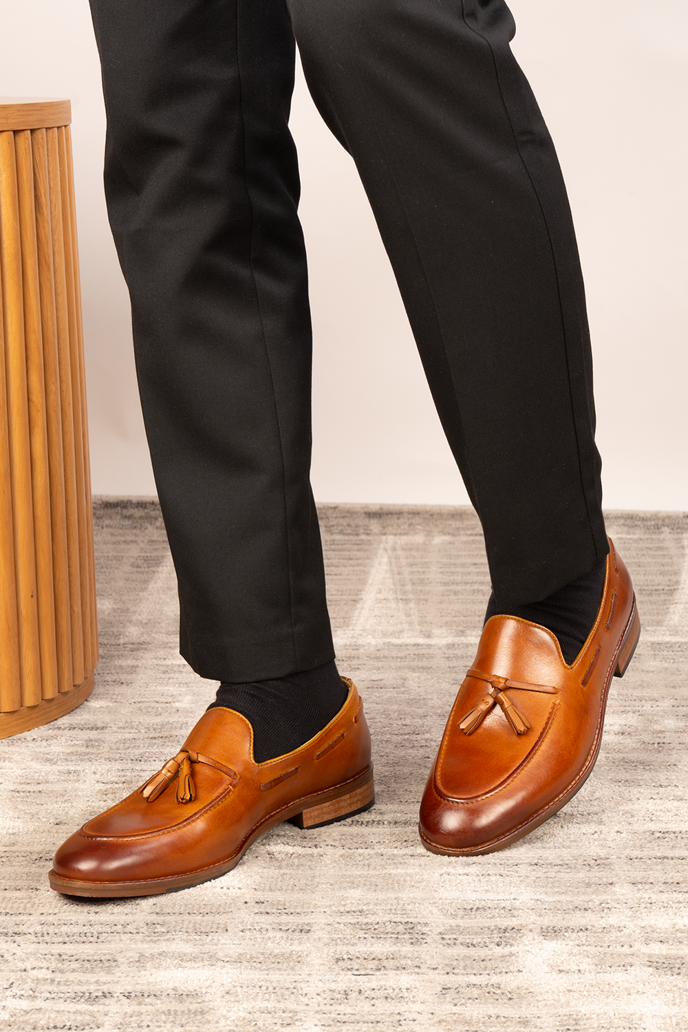 Issac Tan leather tassel loafers for men, featuring premium leather and comfort sole for all-day wear, ideal for smart-casual and formal occasions.