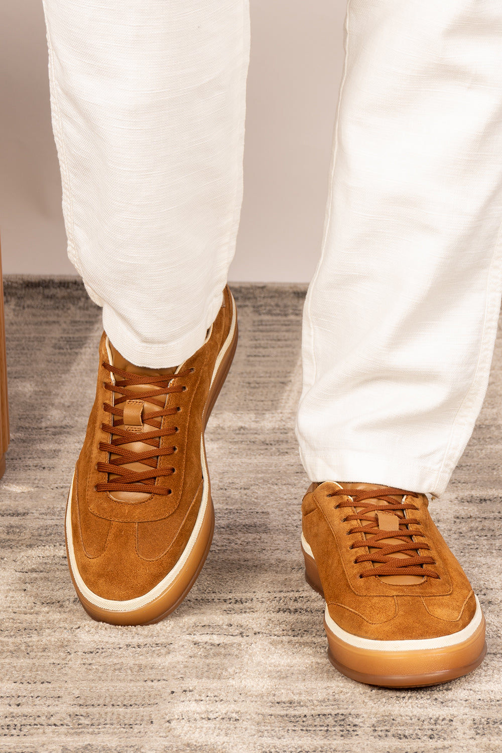 Smith tan suede men's sneakers with sleek seven-eyelet design, crafted from premium suede for modern style, comfort, and durability