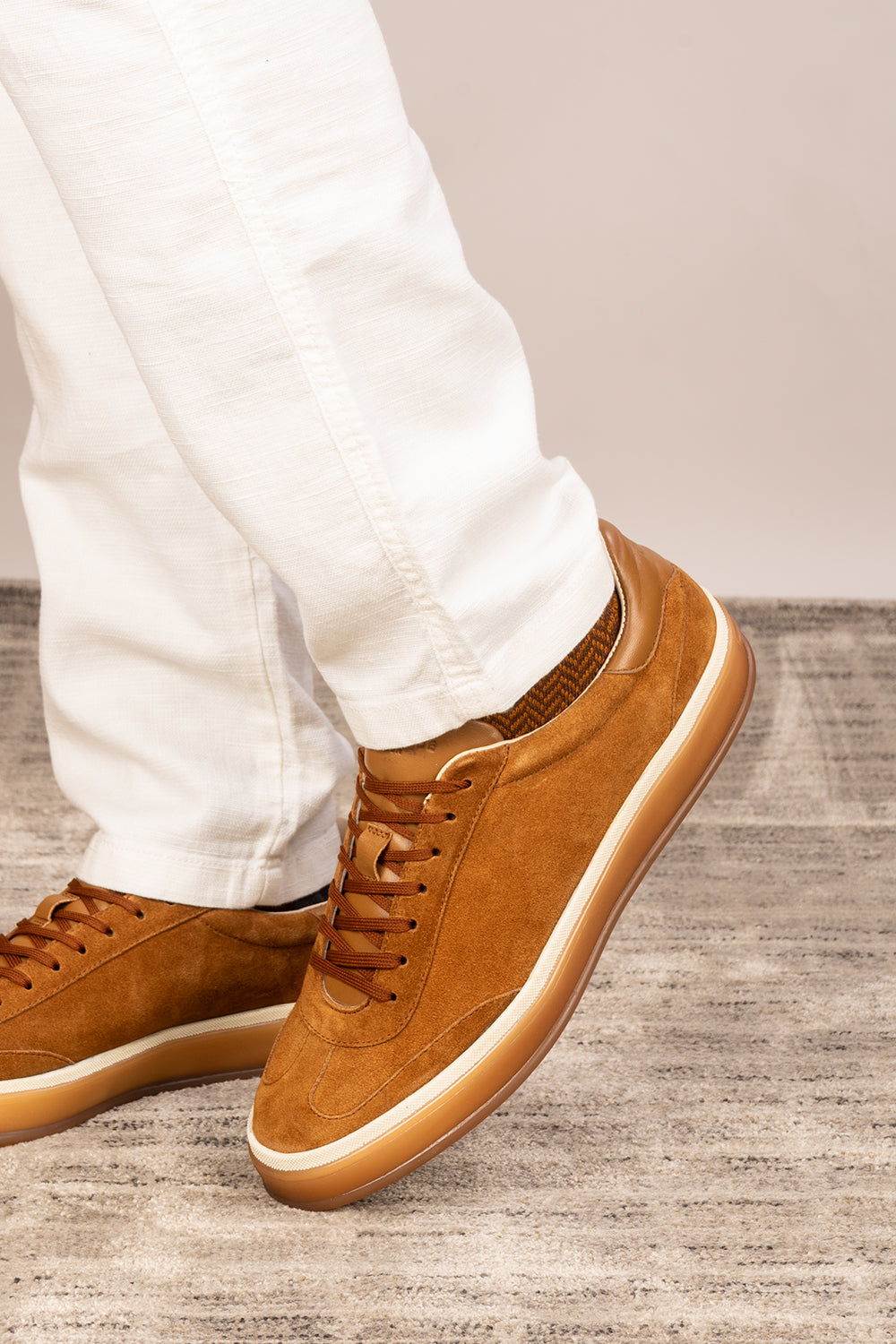 Smith tan suede men's sneakers with sleek seven-eyelet design, crafted from premium suede for modern style, comfort, and durability