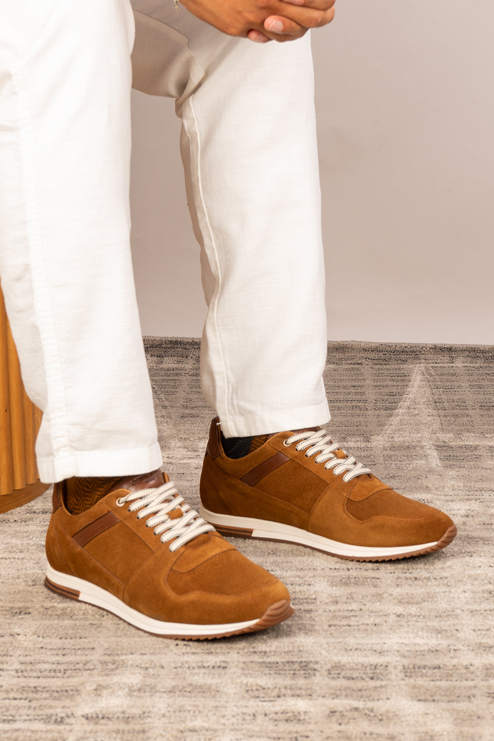 Rory sand suede leather sneakers for men, showcasing premium craftsmanship and durable construction for stylish everyday wear