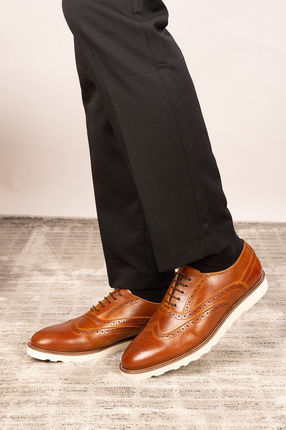 Tyler II tan Oxford brogue leather shoes for men featuring detailed perforation, premium leather, and a classic formal silhouette.