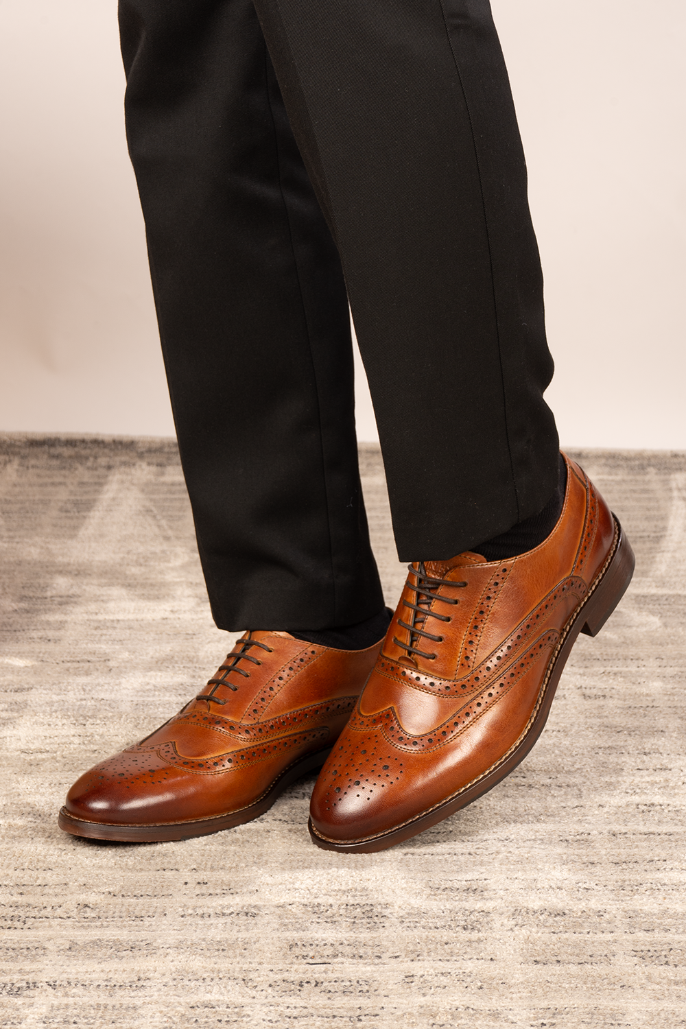 Winston tan Oxford brogue leather shoes for men with intricate detailing, crafted from premium leather for weddings, work, and formal occasions.