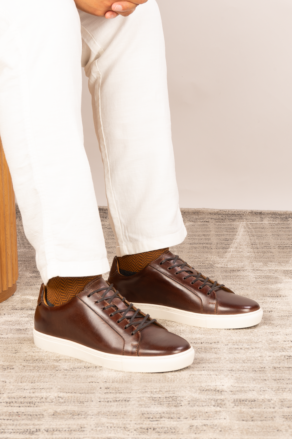 Harper brown leather classic trainers for men featuring durable leather upper and comfortable sole, ideal for casual and smart-casual wear.