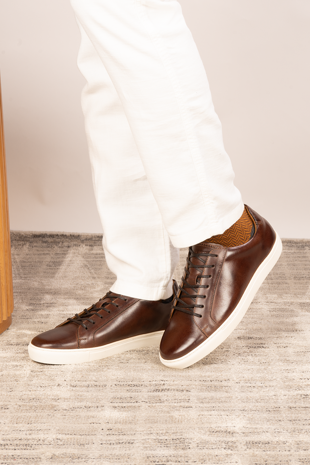 Harper brown leather classic trainers for men featuring durable leather upper and comfortable sole, ideal for casual and smart-casual wear.