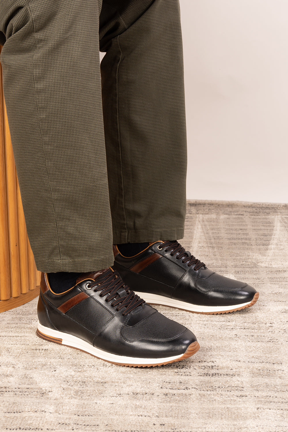 Rory black leather sneakers for men with smooth finish and minimalist design, ideal for casual and smart-casual wear