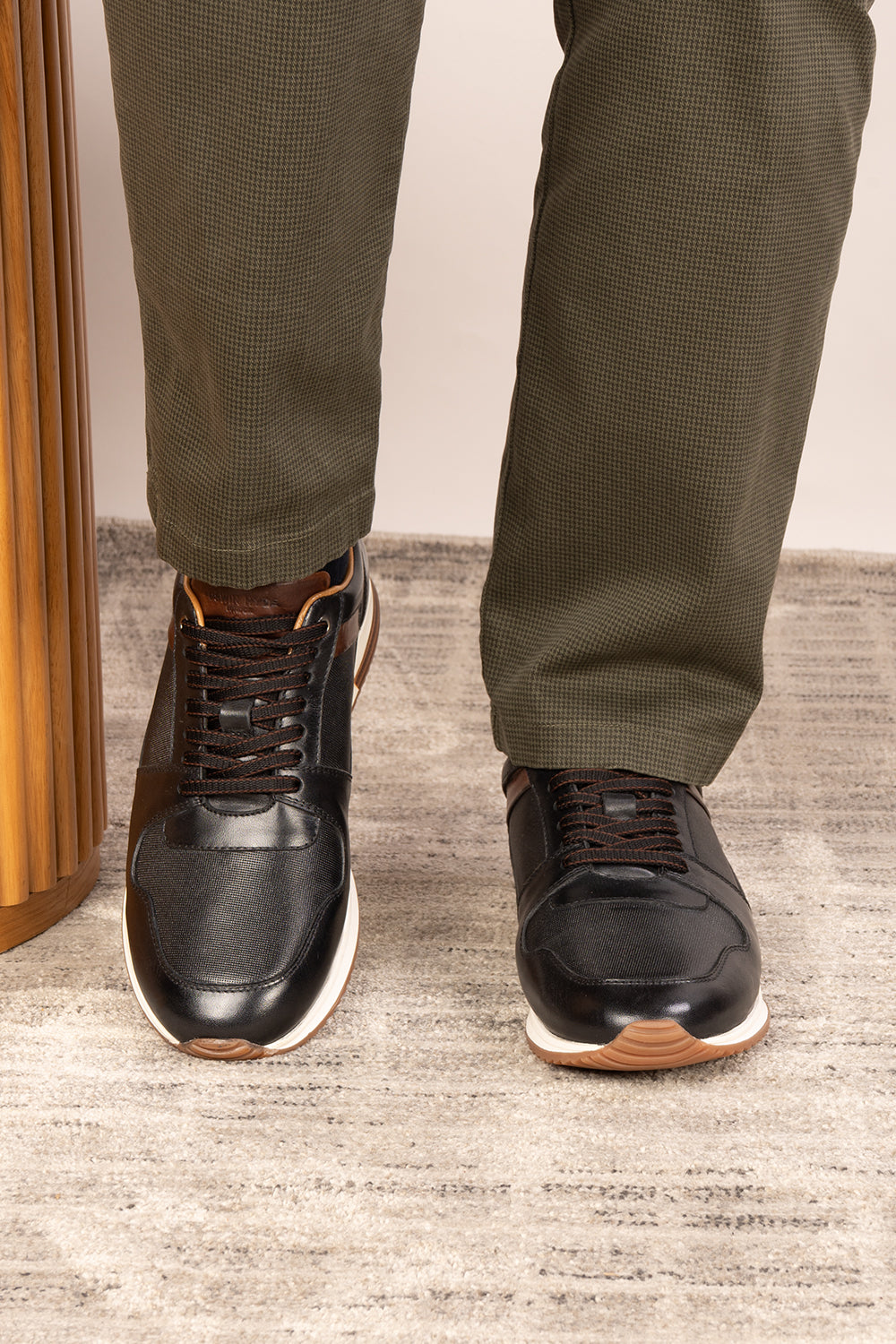 Rory black leather sneakers for men with smooth finish and minimalist design, ideal for casual and smart-casual wear