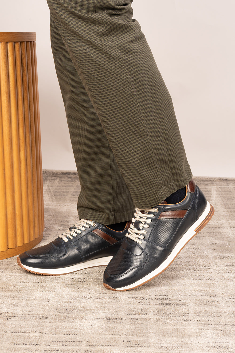 Rory navy leather sneakers for men with minimalist design and durable sole, perfect for casual and smart-casual outfits