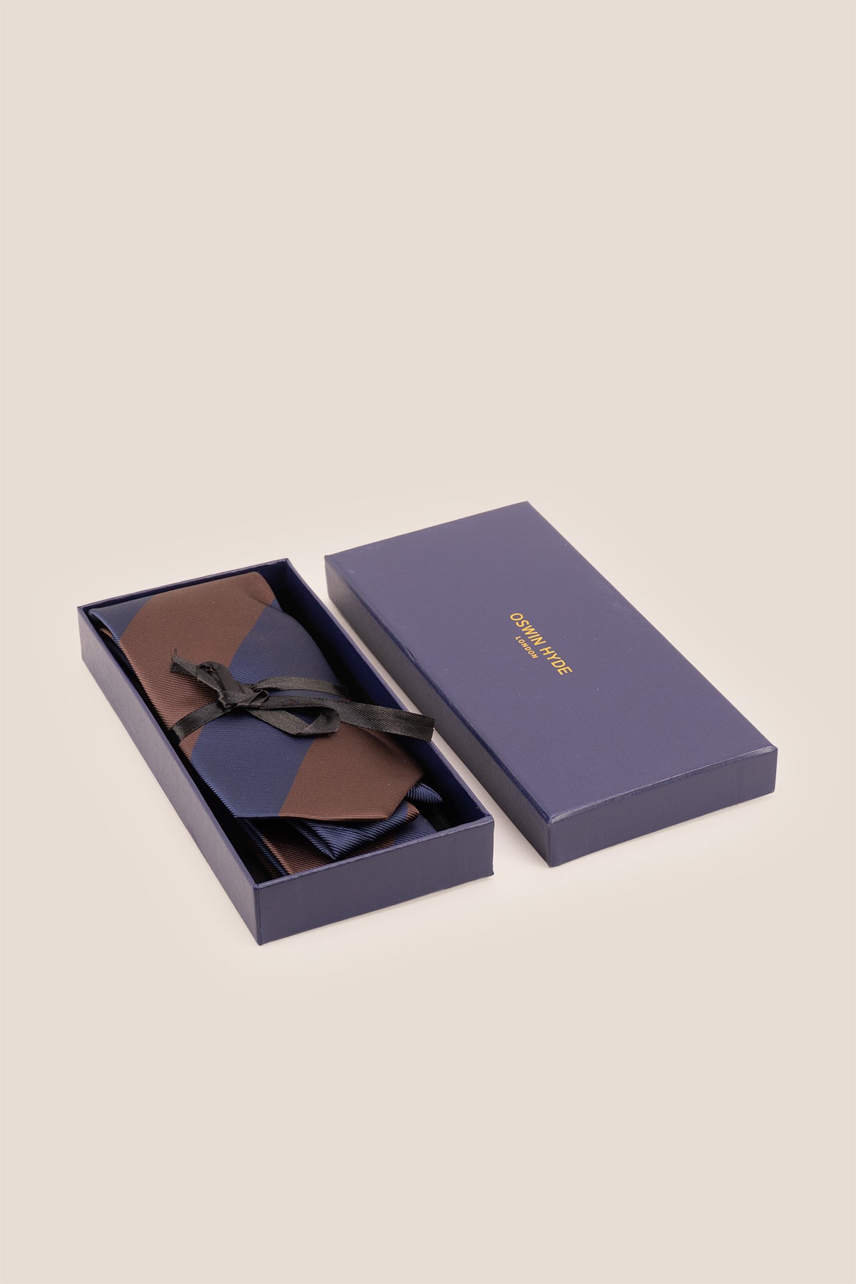  Brown Navy Stripes tie for men, designed to add a classic touch to any outfit. Featuring a stylish blend of brown and navy stripes