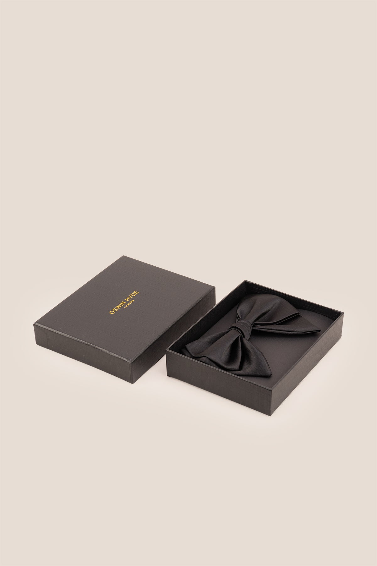 Oswin Hyde Black Retro Bowtie, crafted from soft satin and featuring a timeless design