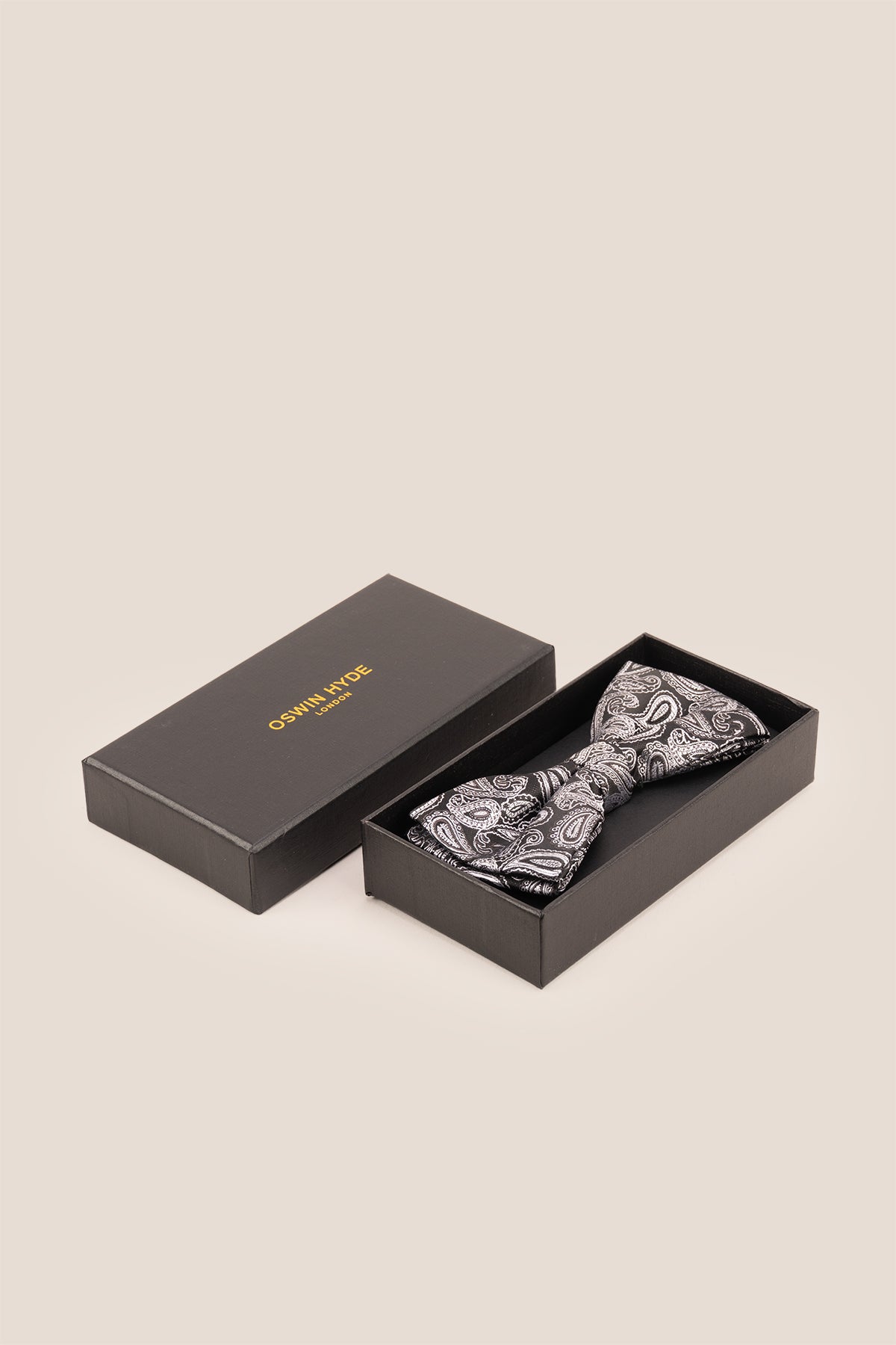 Paisley Pattern Black Bowtie, featuring an elegant paisley design and has rich black hue and detailed pattern