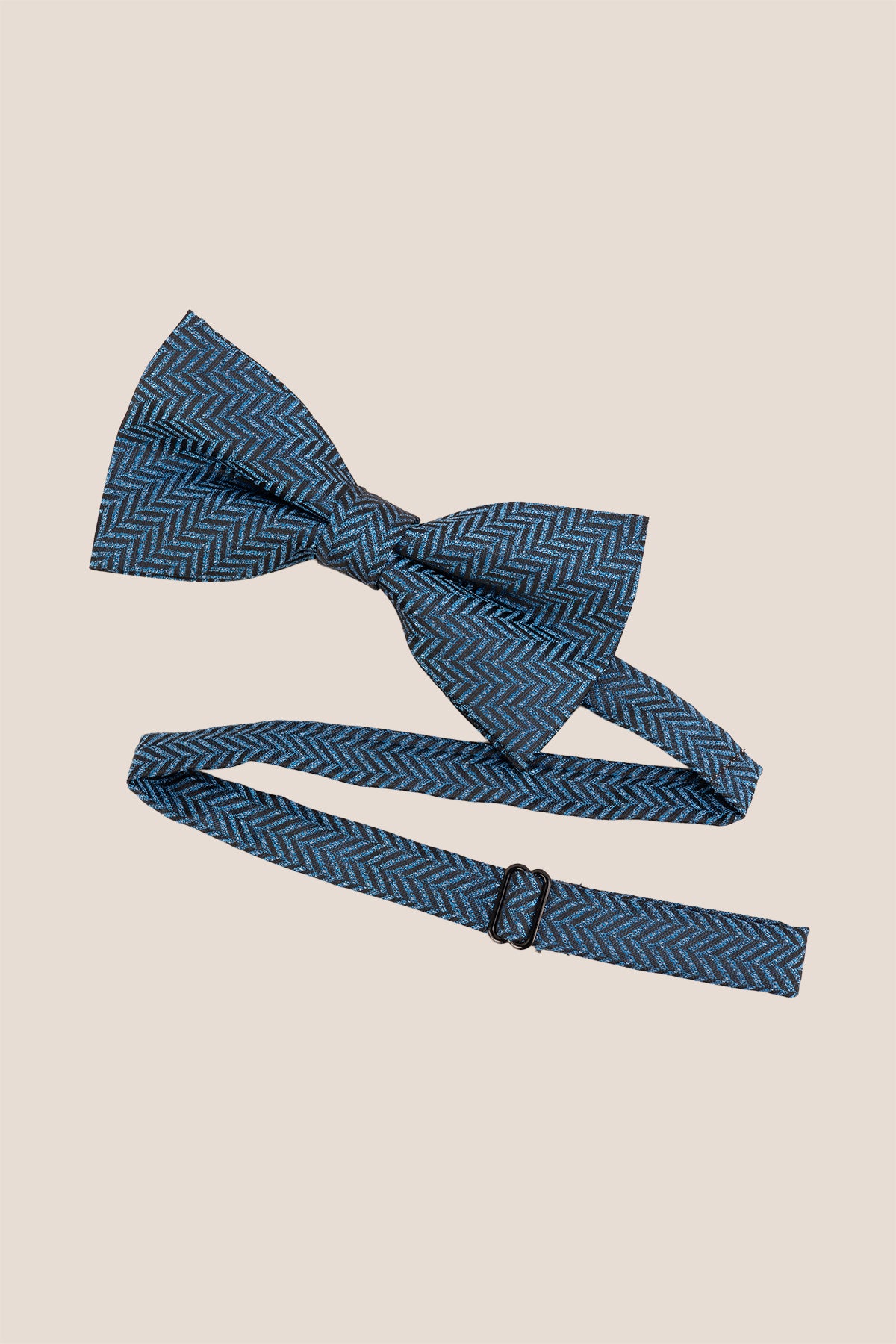 Oswin Hyde Herringbone Blue Bowtie, featuring a classic herringbone pattern. deep blue hue and textured fabric
