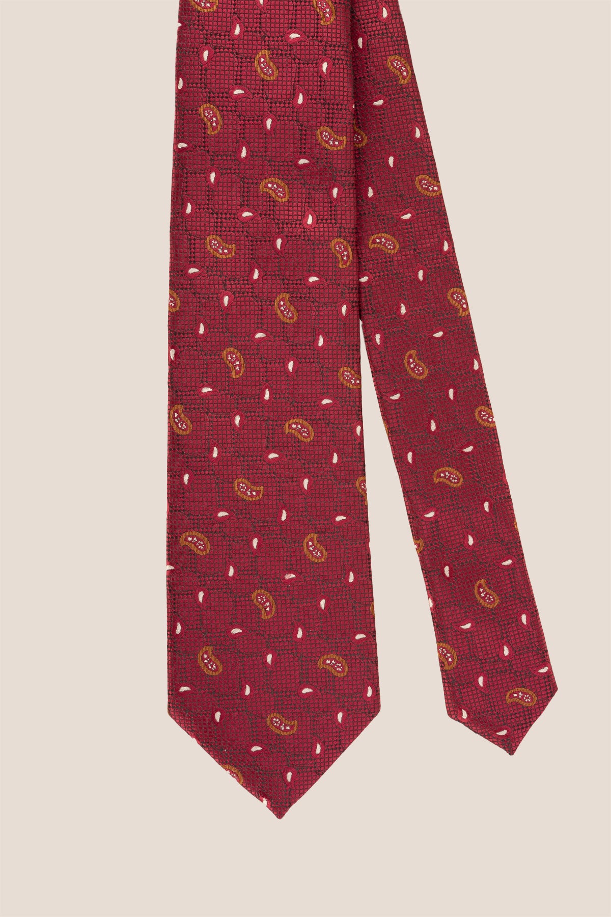 Oswin Hyde Paisley Geometric Bordo tie for men, designed with intricate paisley and geometric patterns in a rich bordo colour.