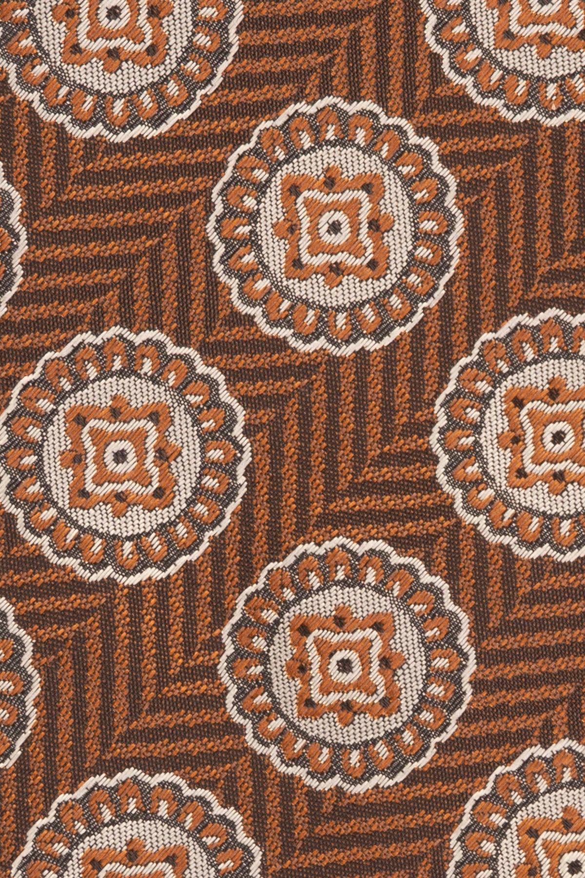 Brown Geometric Circles tie for men. Featuring a striking geometric circle pattern in rich brown