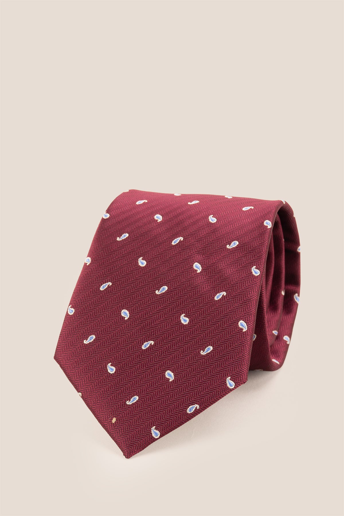 Bordo Micro Paisley tie for men featuring a rich burgundy paisley pattern, crafted to add elegance and sophistication to formal or semi-formal attire.