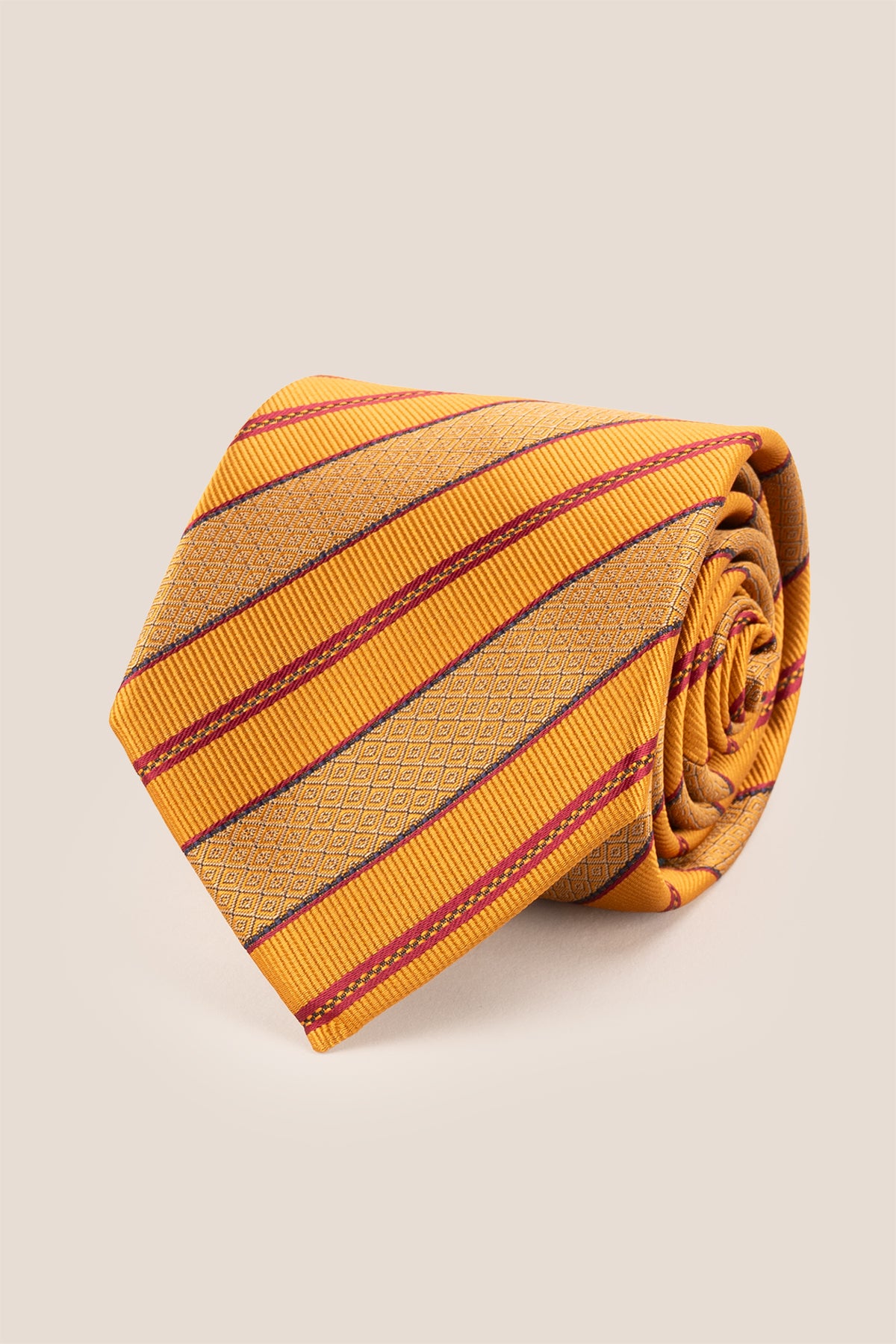 Vintage Copper Stripes tie for men featuring warm copper stripes that create a striking contrast, crafted for a versatile and stylish addition to formal or smart-casual outfits.