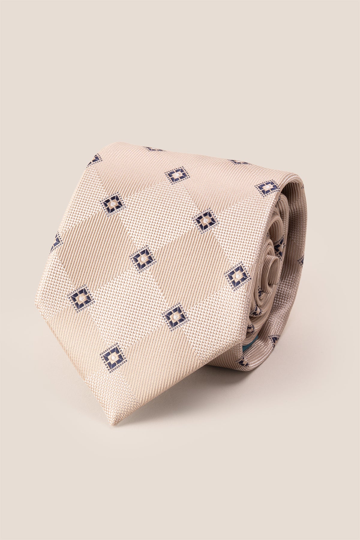 Cream Vintage Motif necktie for men featuring refined vintage-inspired pattern with soft cream tones and elegant detailed motifs for formal or semi-formal wear