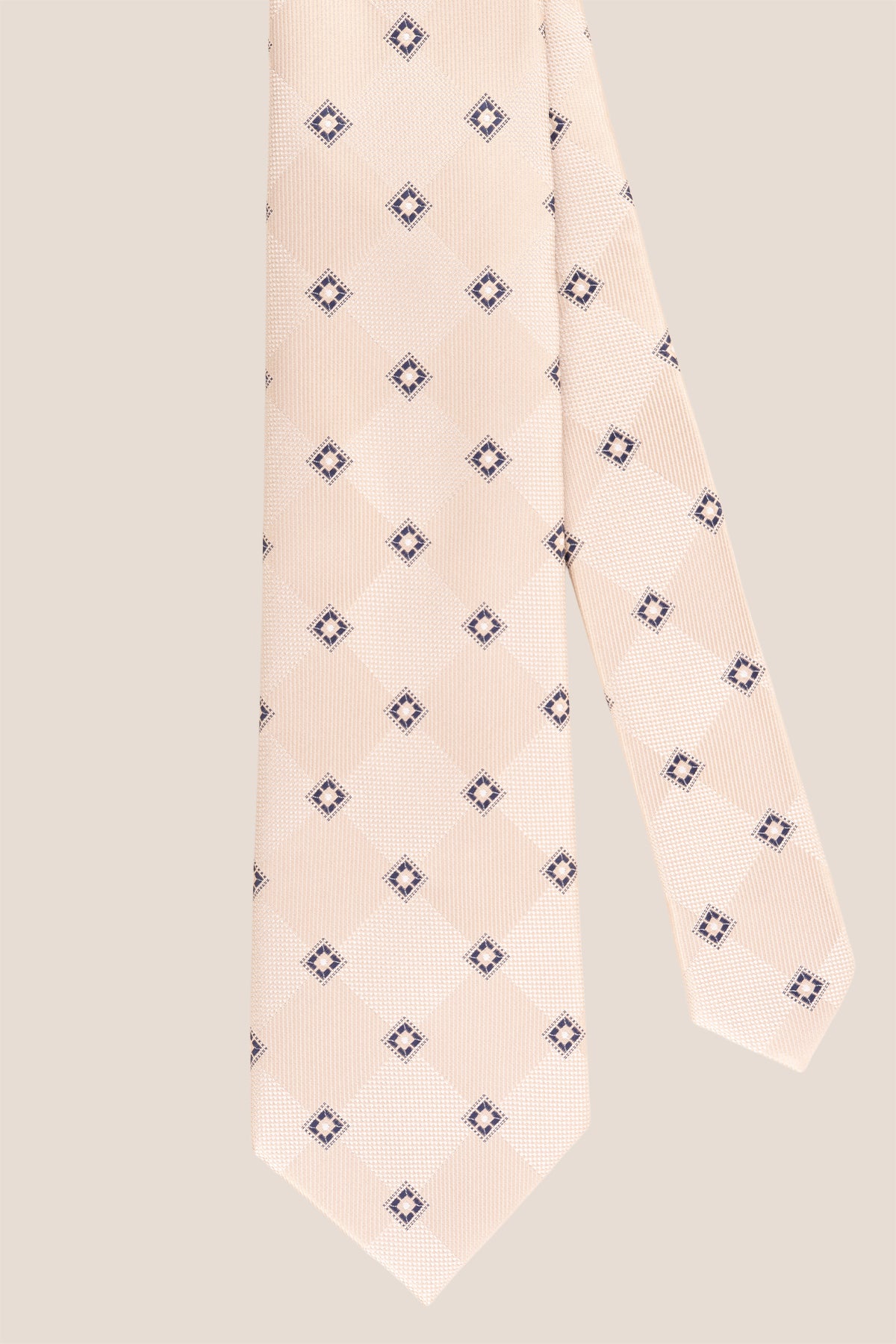 Cream Vintage Motif necktie for men featuring refined vintage-inspired pattern with soft cream tones and elegant detailed motifs for formal or semi-formal wear