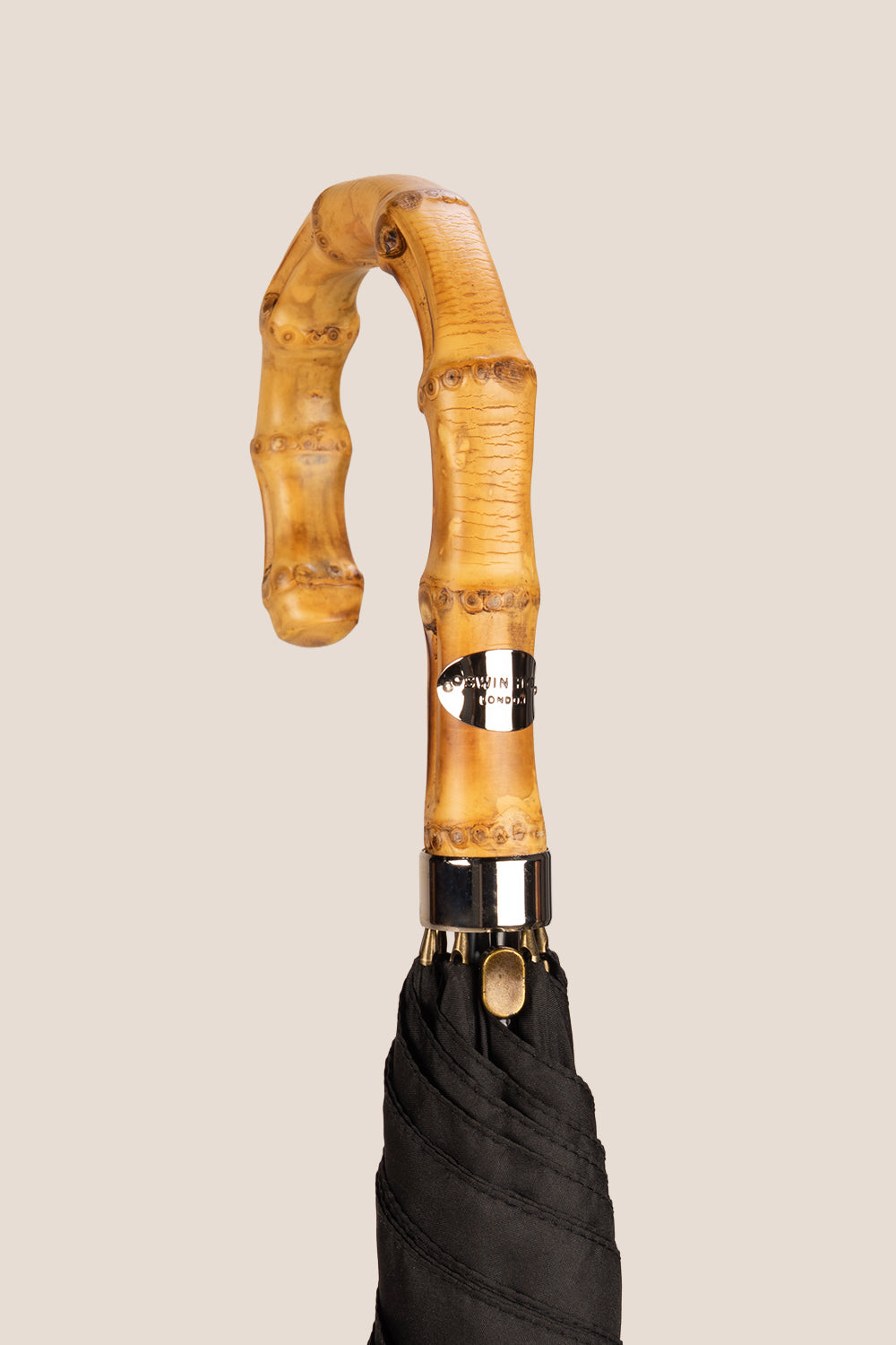 Jonathan Black classic umbrella with a sturdy canopy and refined bamboo wooden handle, perfect for daily use or as a sophisticated golf umbrella.