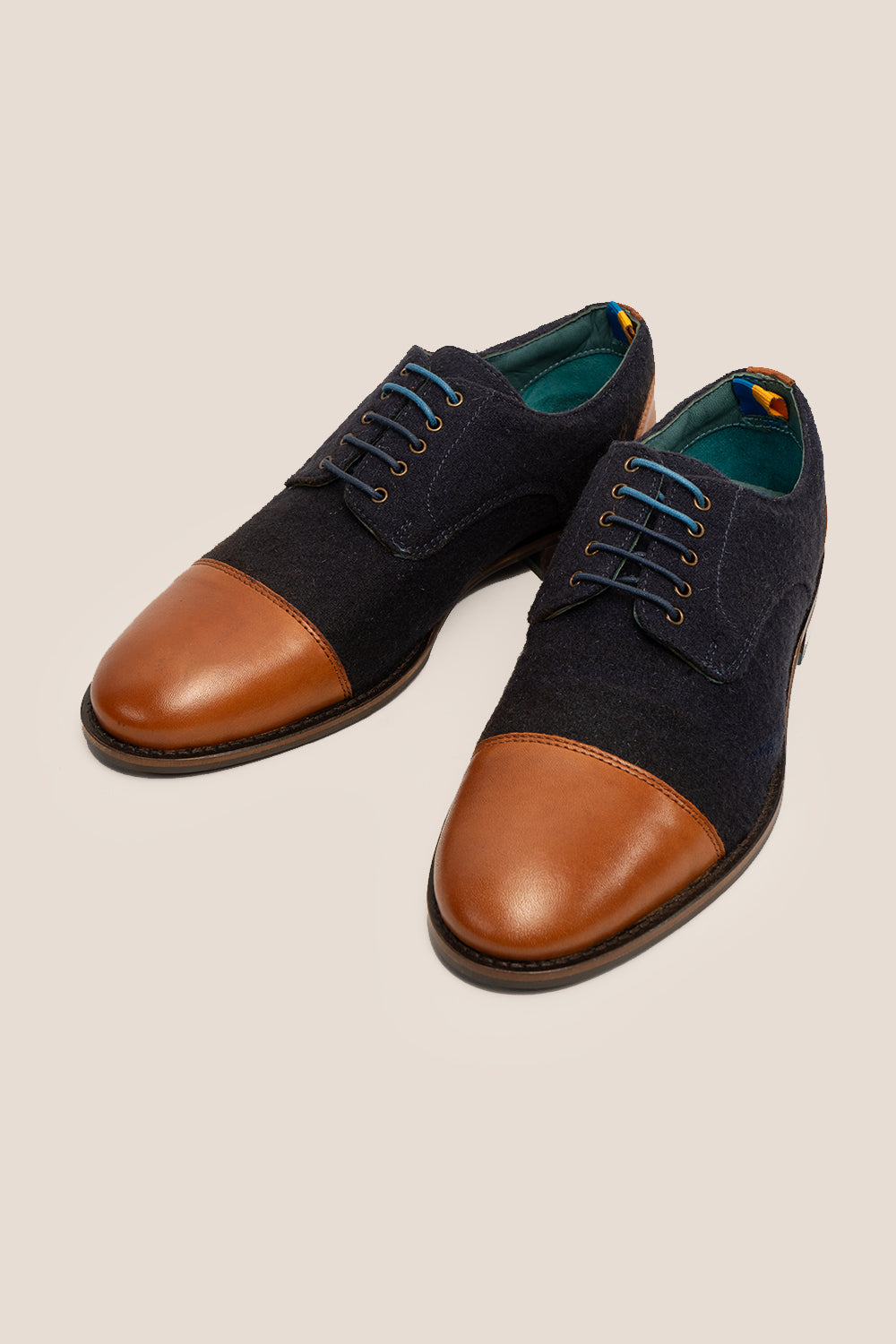 Thomas cognac navy leather and felt mens shoes Oswin Hyde