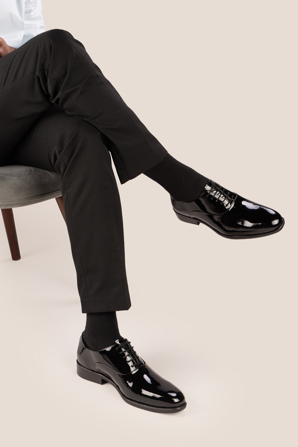 Duke Black leather patent shoes. The mens smart black shoes exude luxury and sophistication, perfect for weddings