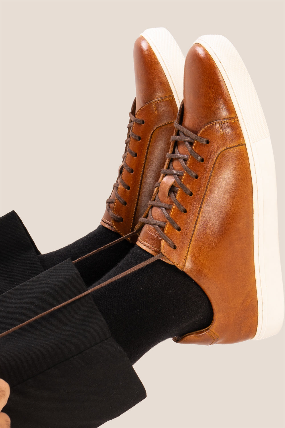 Harper tan leather men’s classic trainers featuring premium leather and sleek design, ideal for smart casual and everyday wear.