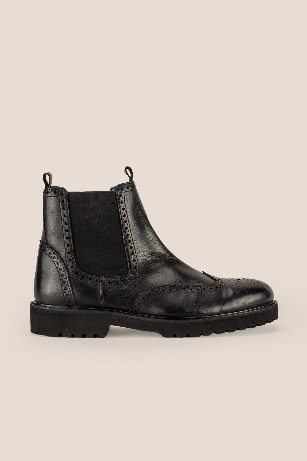 Grant Black Leather Brogue Chelsea Boots | Oswin Hyde