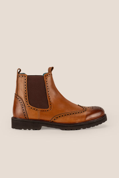 Grant Tan Leather Brogue Chelsea Boots | Oswin Hyde