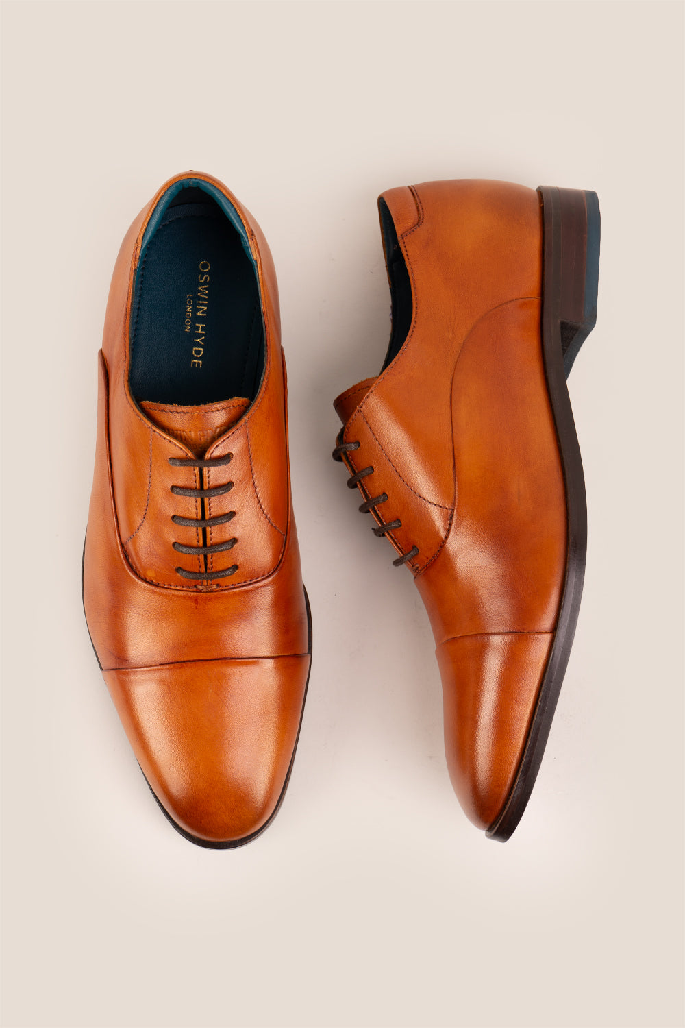 Men’s Jarvis Tan oxford lace-up leather shoes with sleek design, crafted for elegant office wear and lasting comfort.