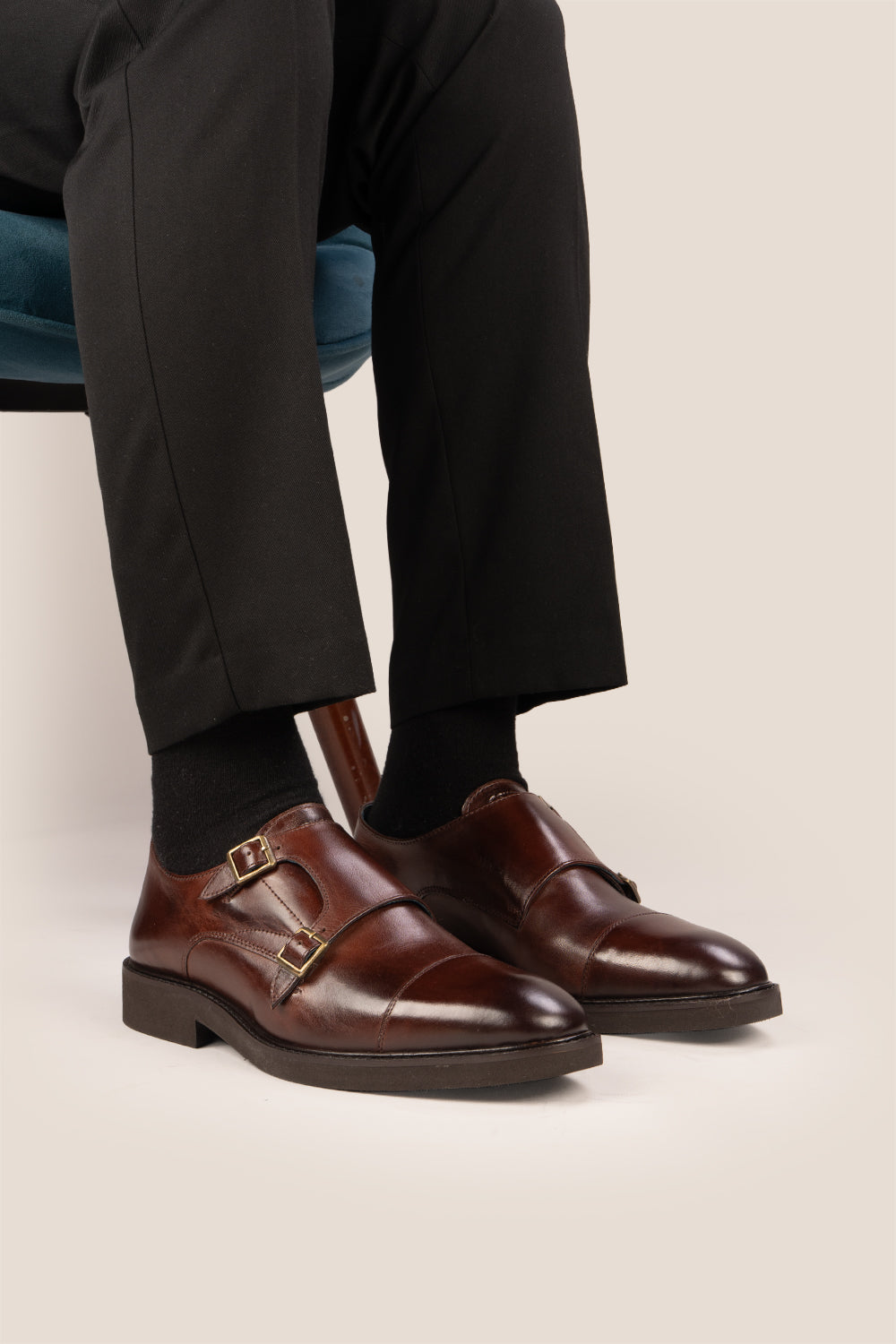 Oswin Hyde: Garson Brown Leather Monk Strap Shoes for Men
