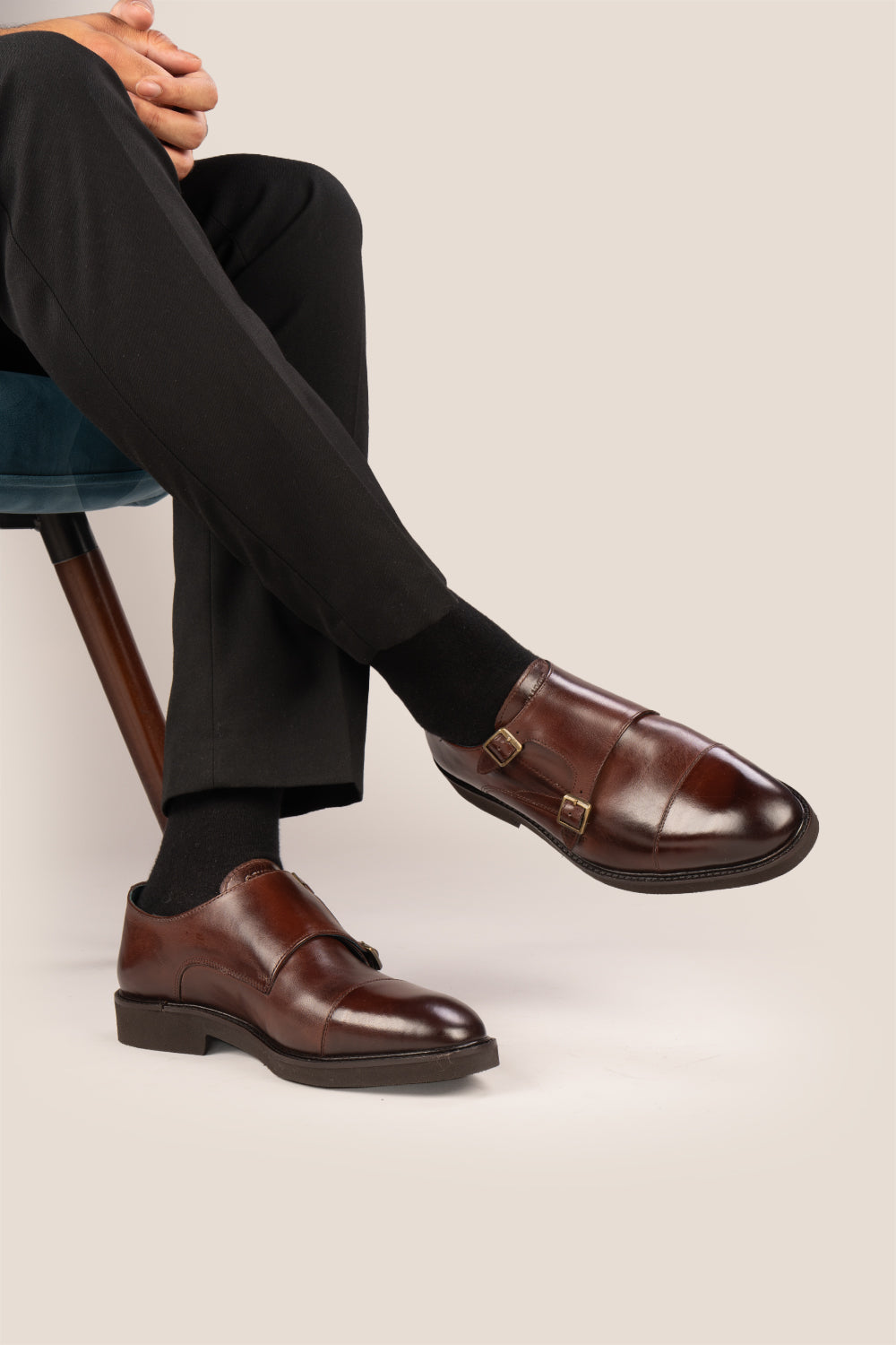 Garson brown monk strap leather men’s shoes with premium craftsmanship, sleek design, and classic buckle detail for formal and office wear.